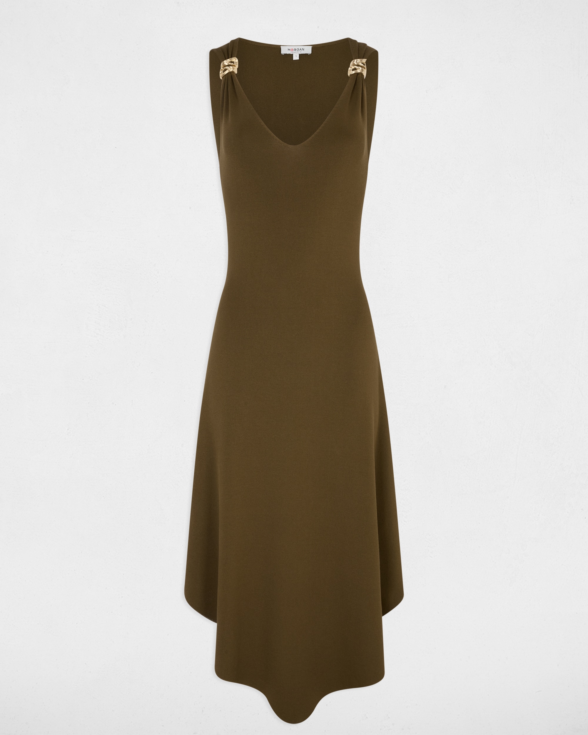 Vestido com Decote em V Verde-militar-2