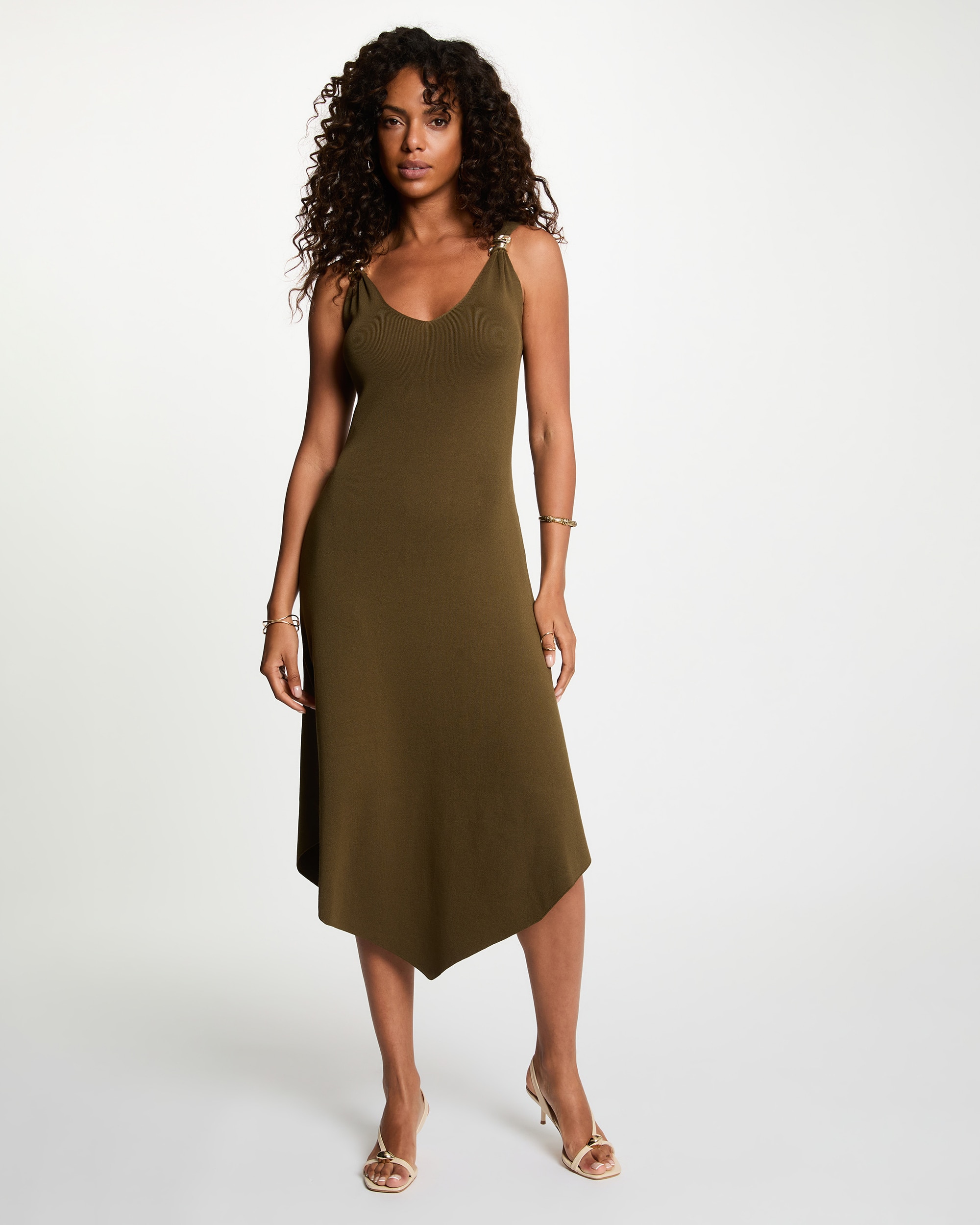 Vestido com Decote em V Verde-militar-4
