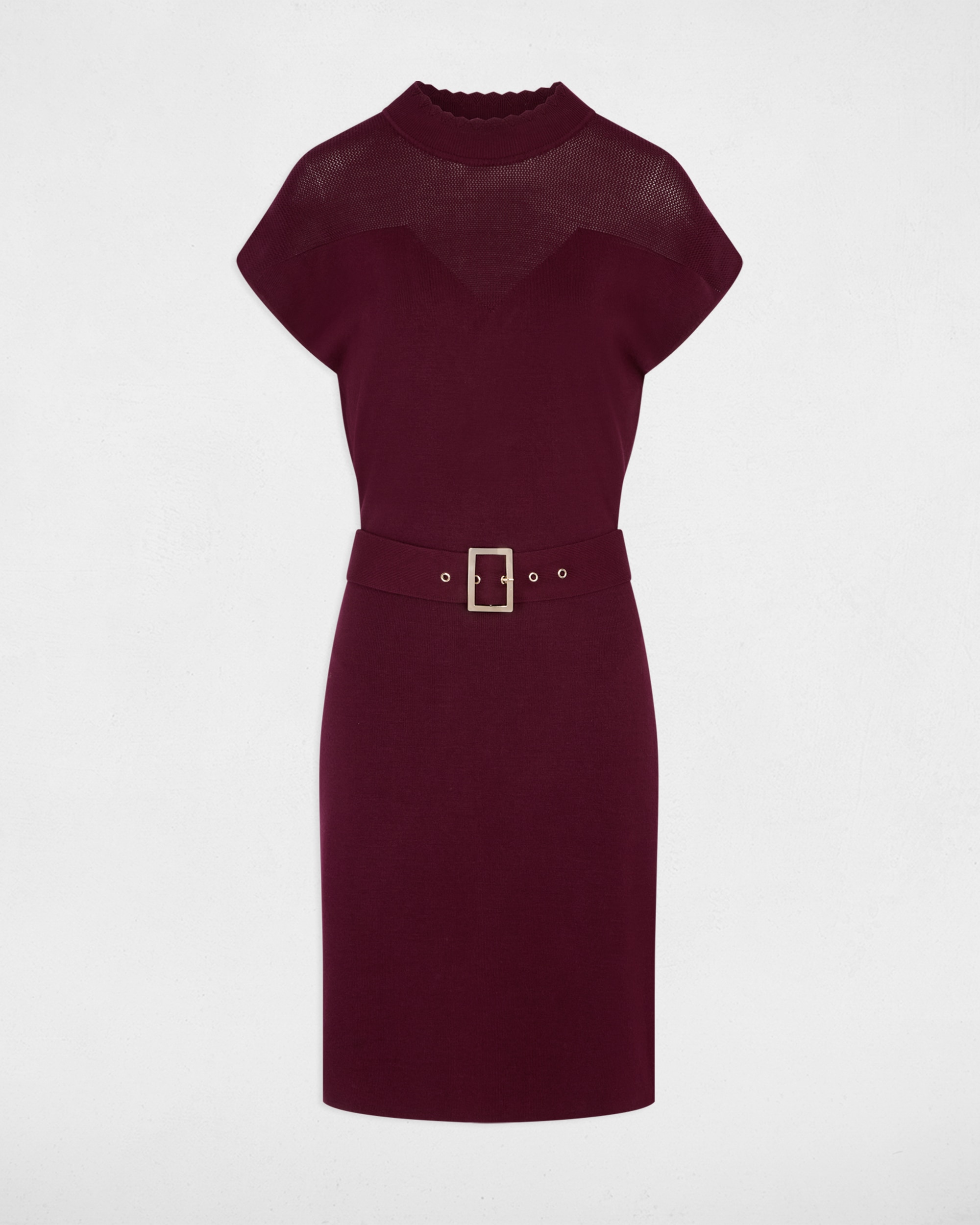Vestido com Gola Alta Ameixa-2