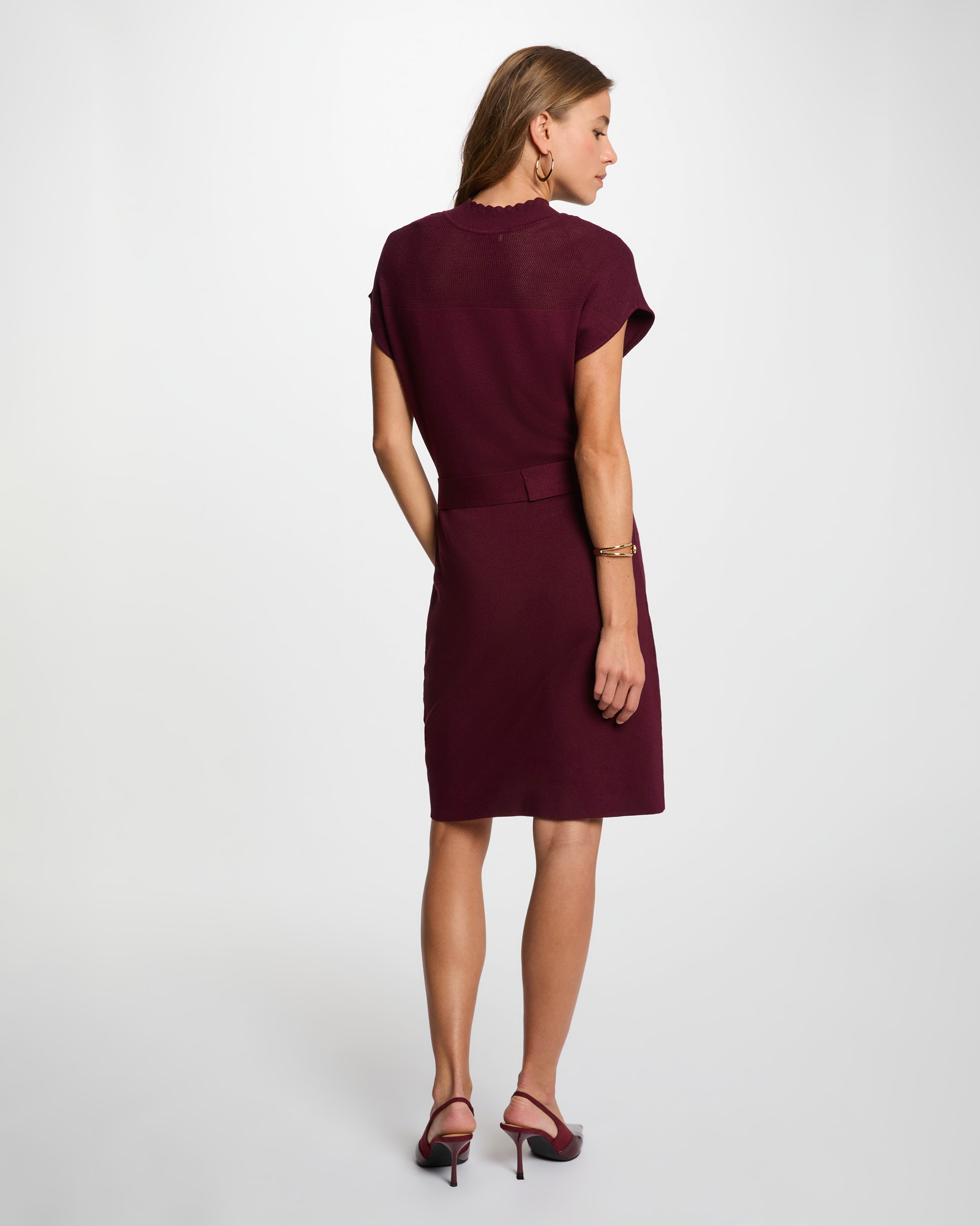 Vestido com Gola Alta Ameixa-3
