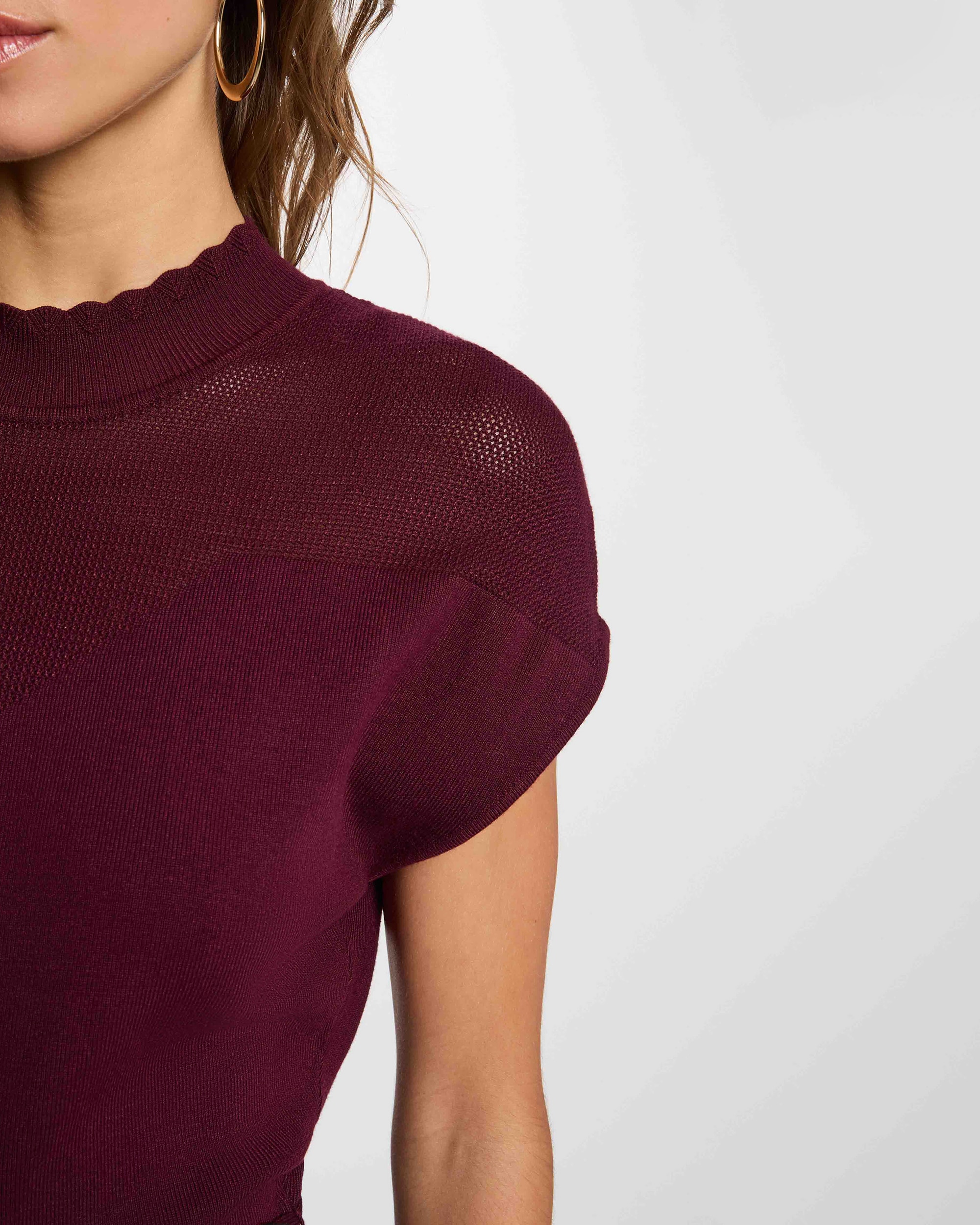 Vestido com Gola Alta Ameixa-5