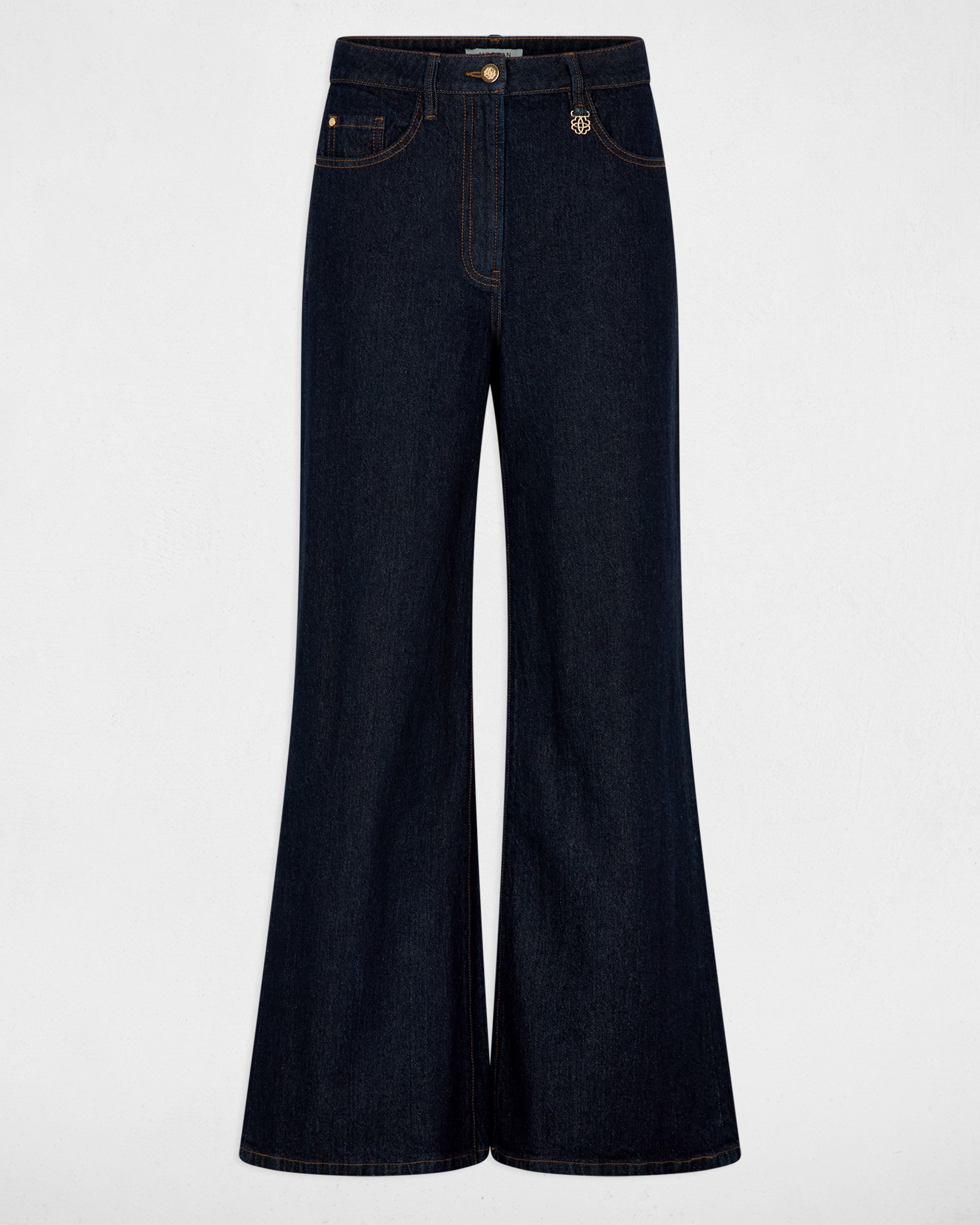Jeans À Boca de Sino de Cintura Subida Azul denim-2