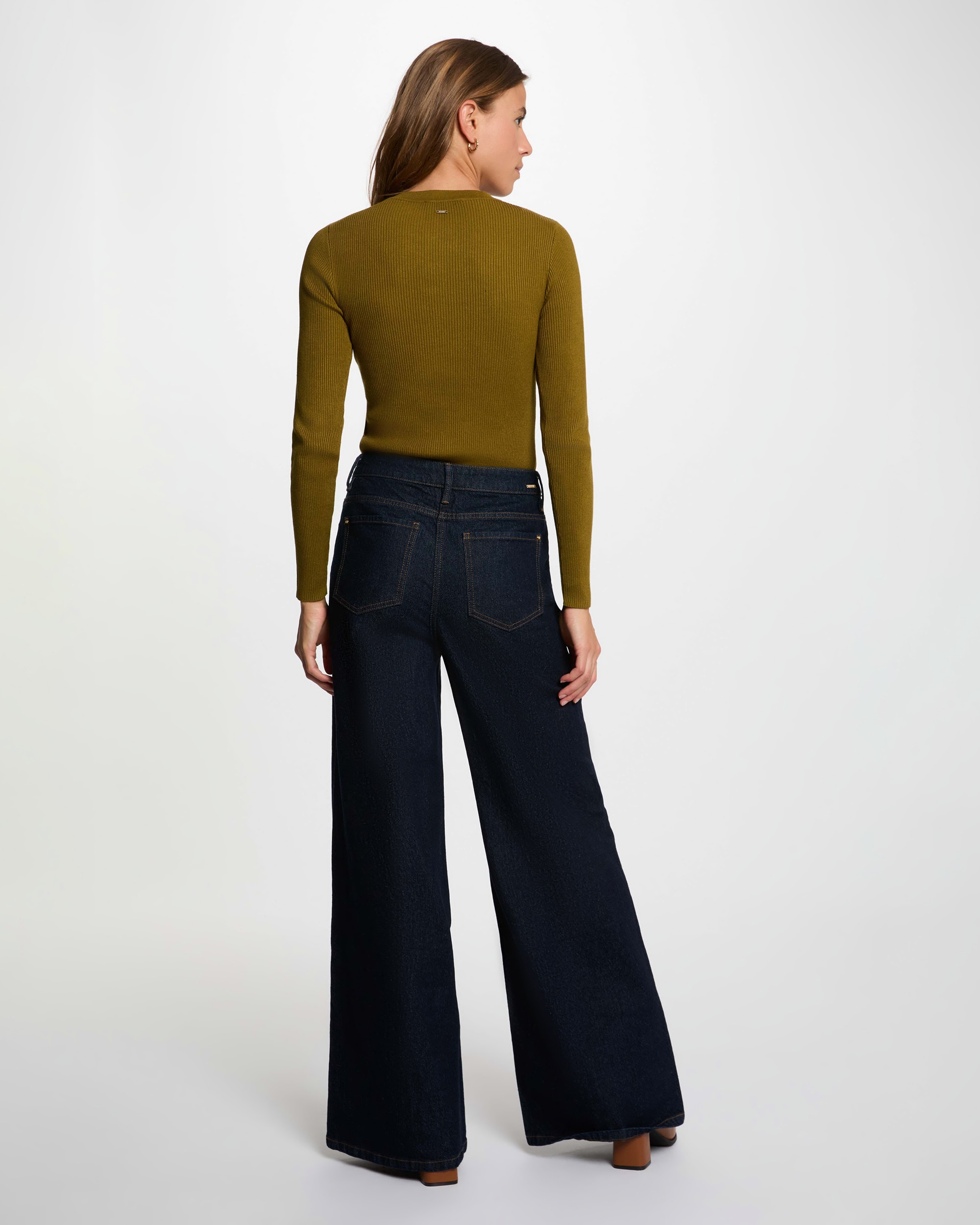 Jeans À Boca de Sino de Cintura Subida Azul denim-3