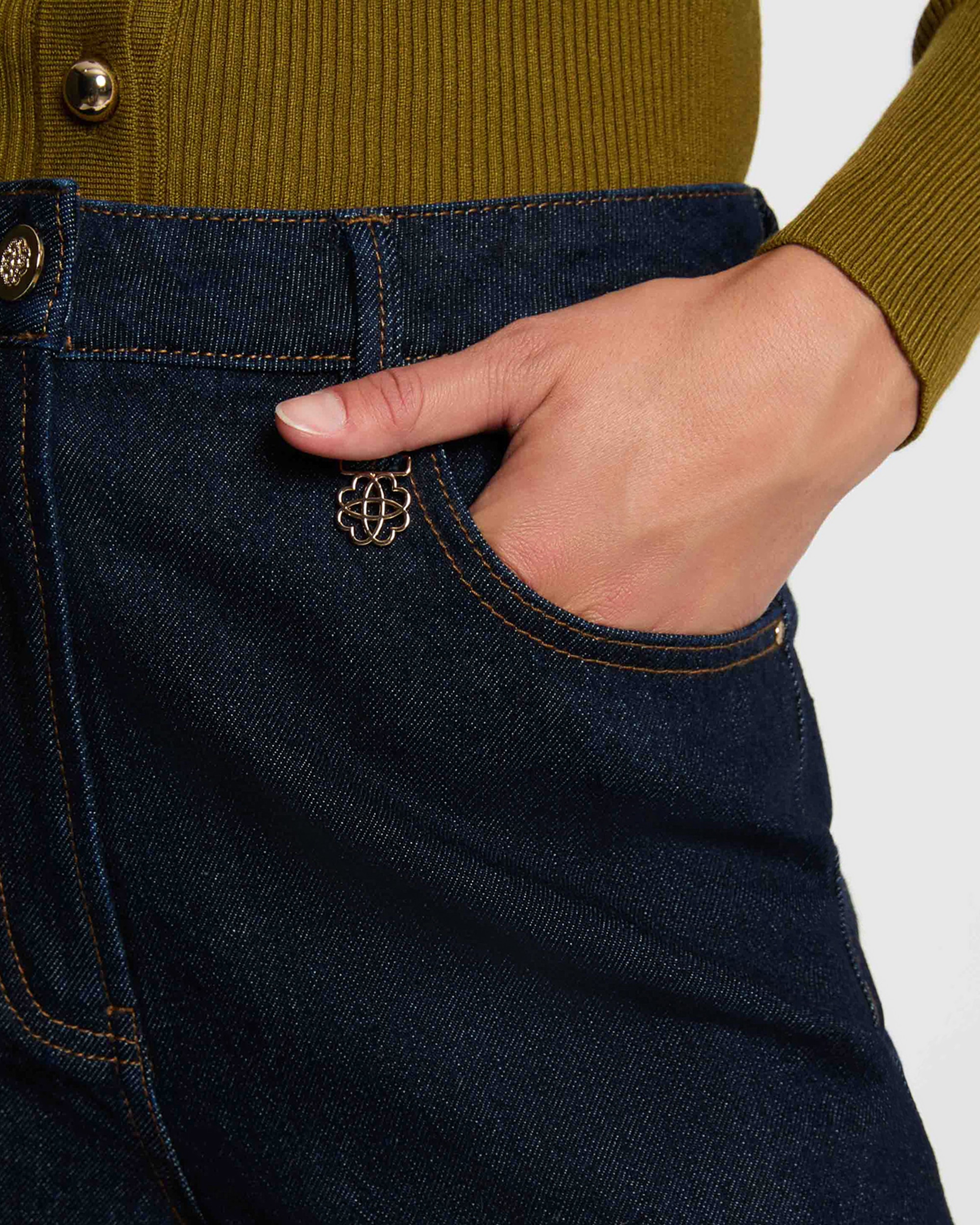 Jeans À Boca de Sino de Cintura Subida Azul denim-5
