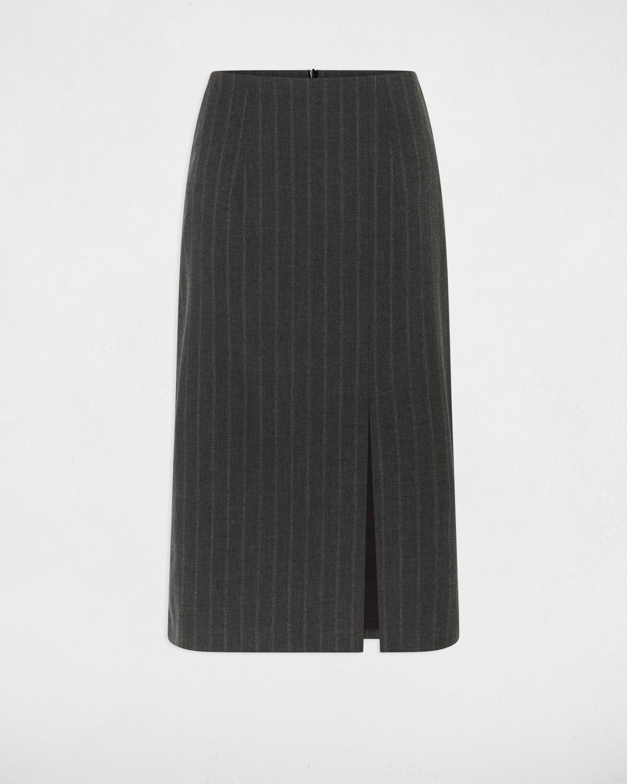 Saia Midi com Estampado Às Riscas Cinzento-2
