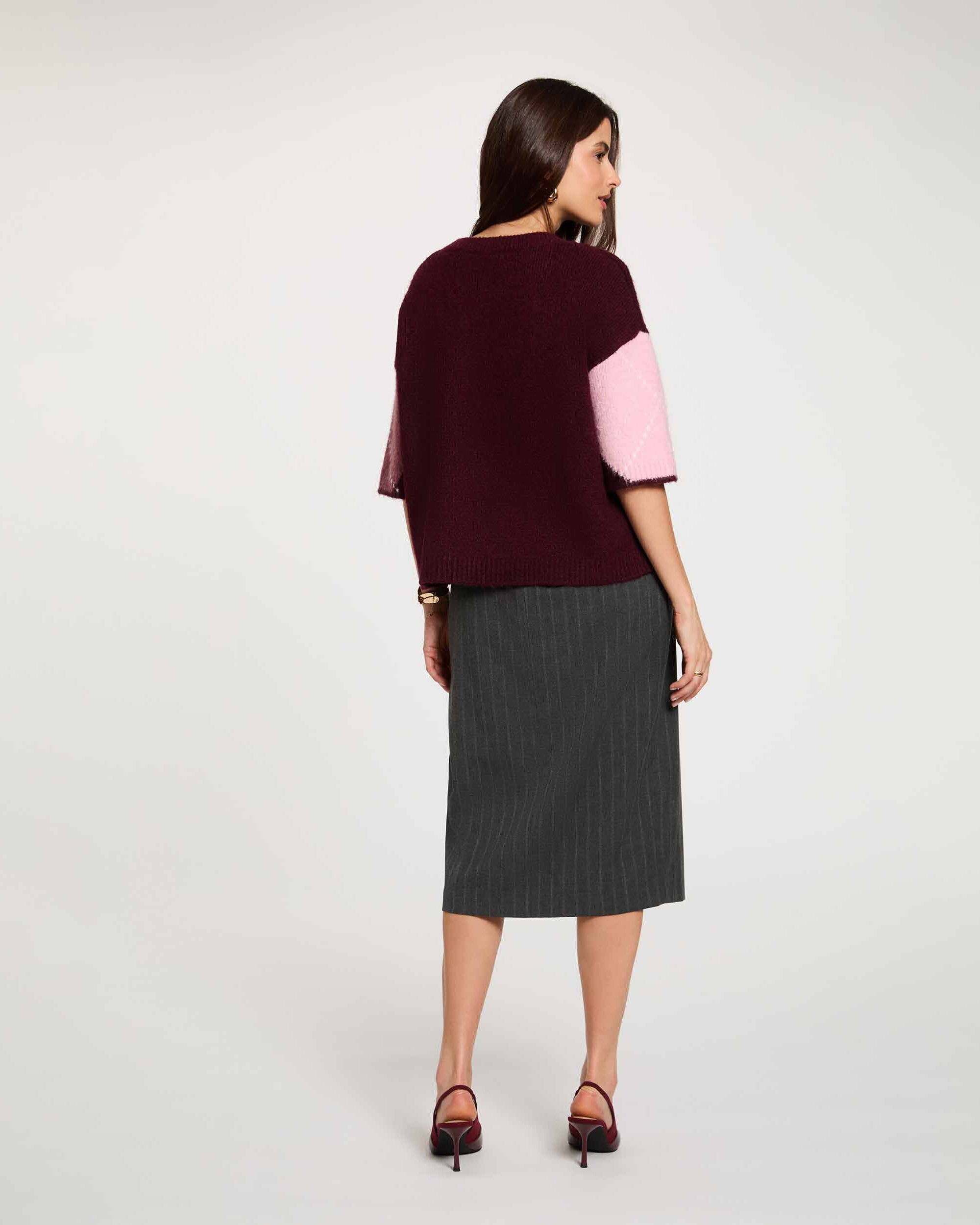 Saia Midi com Estampado Às Riscas Cinzento-3