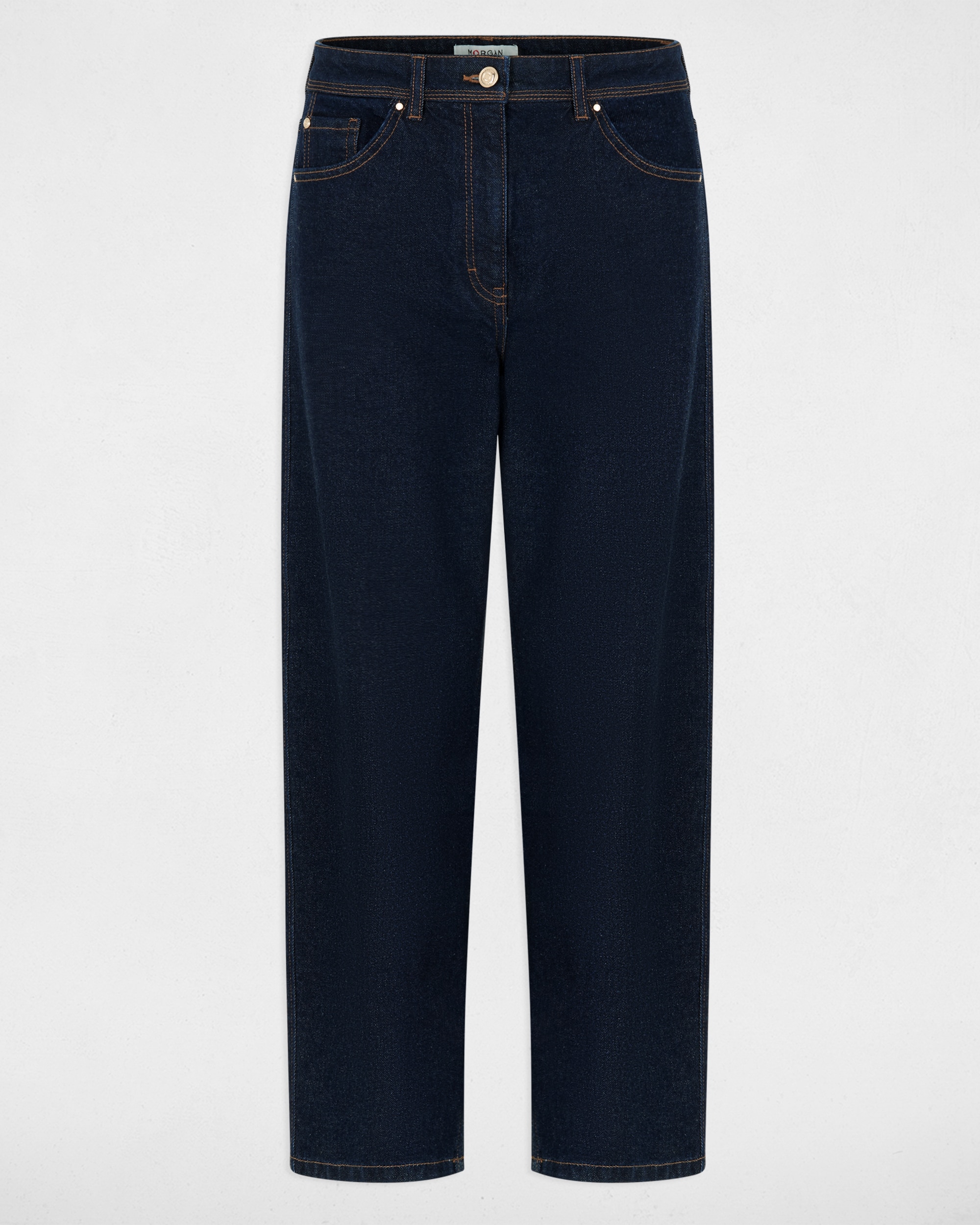 Jeans com Corte a Direito de Cintura Subida Azul denim-2