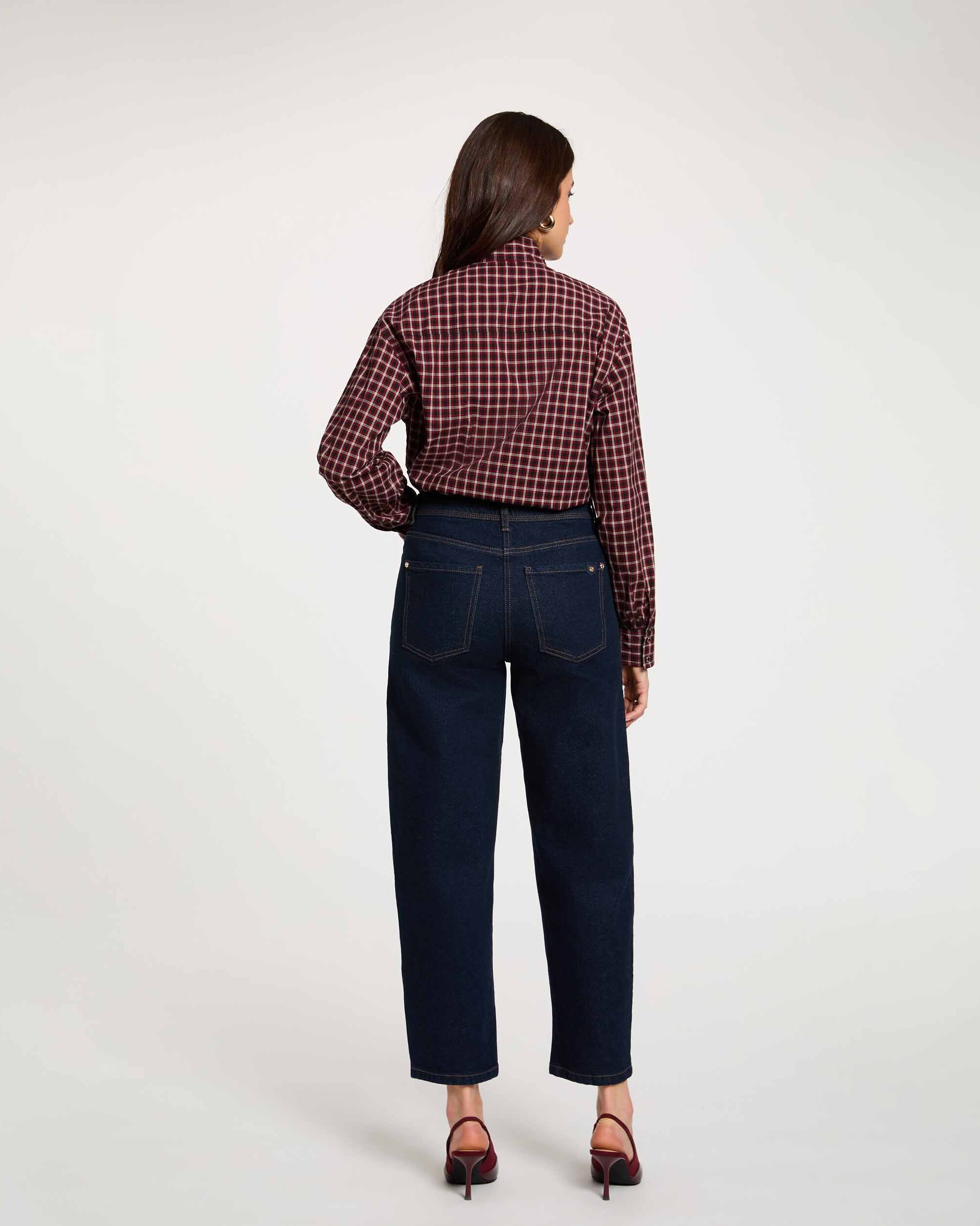 Jeans com Corte a Direito de Cintura Subida Azul denim-3