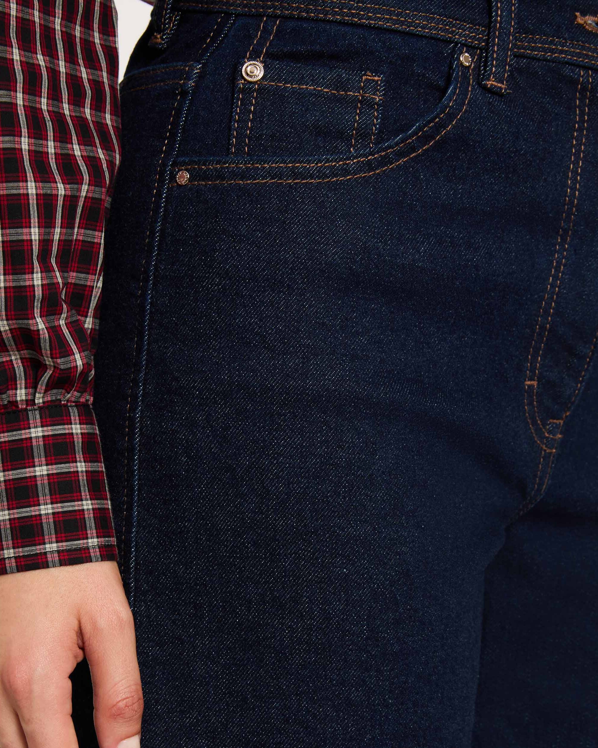 Jeans com Corte a Direito de Cintura Subida Azul denim-5