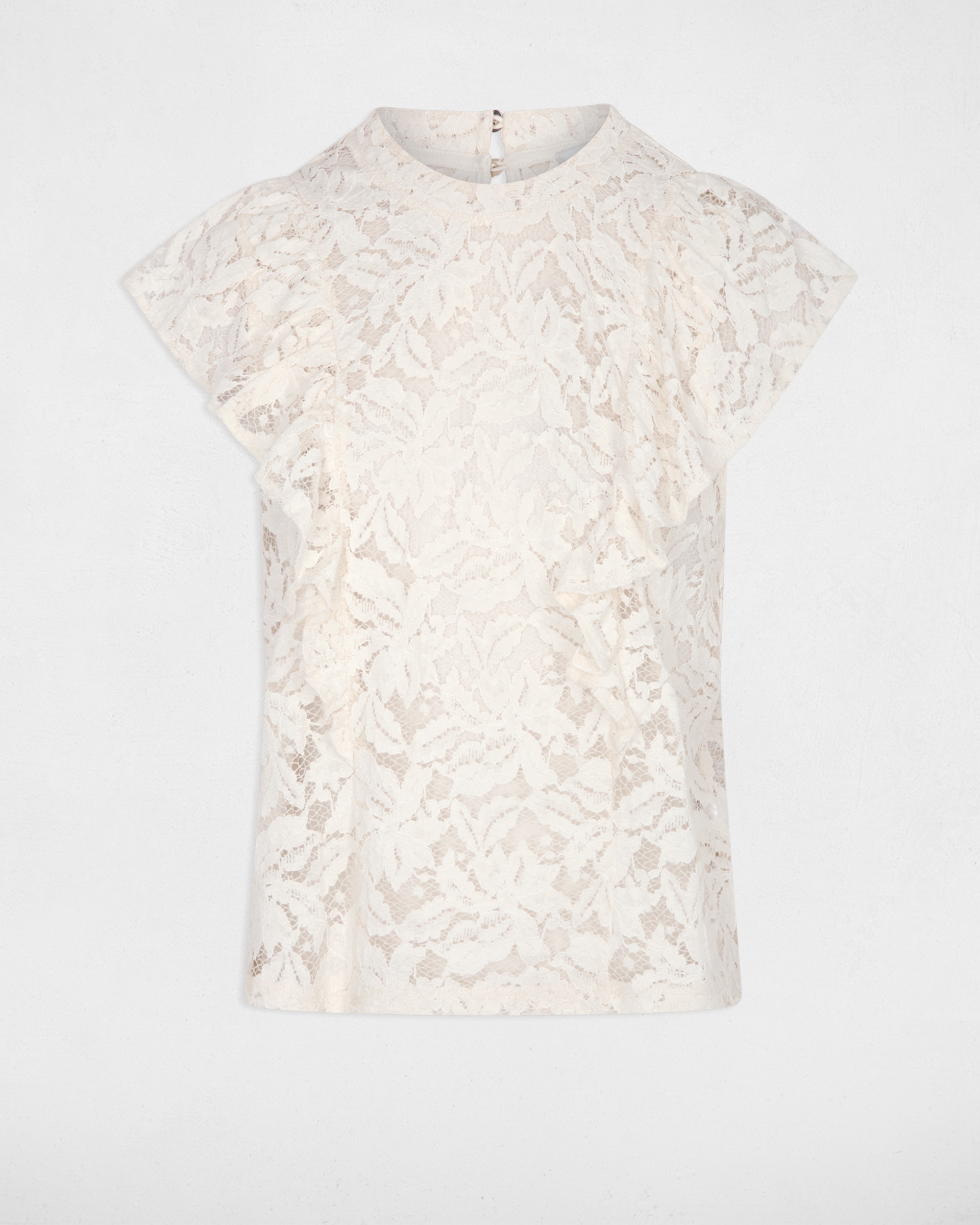 T-shirt com Folhos Marfim-2
