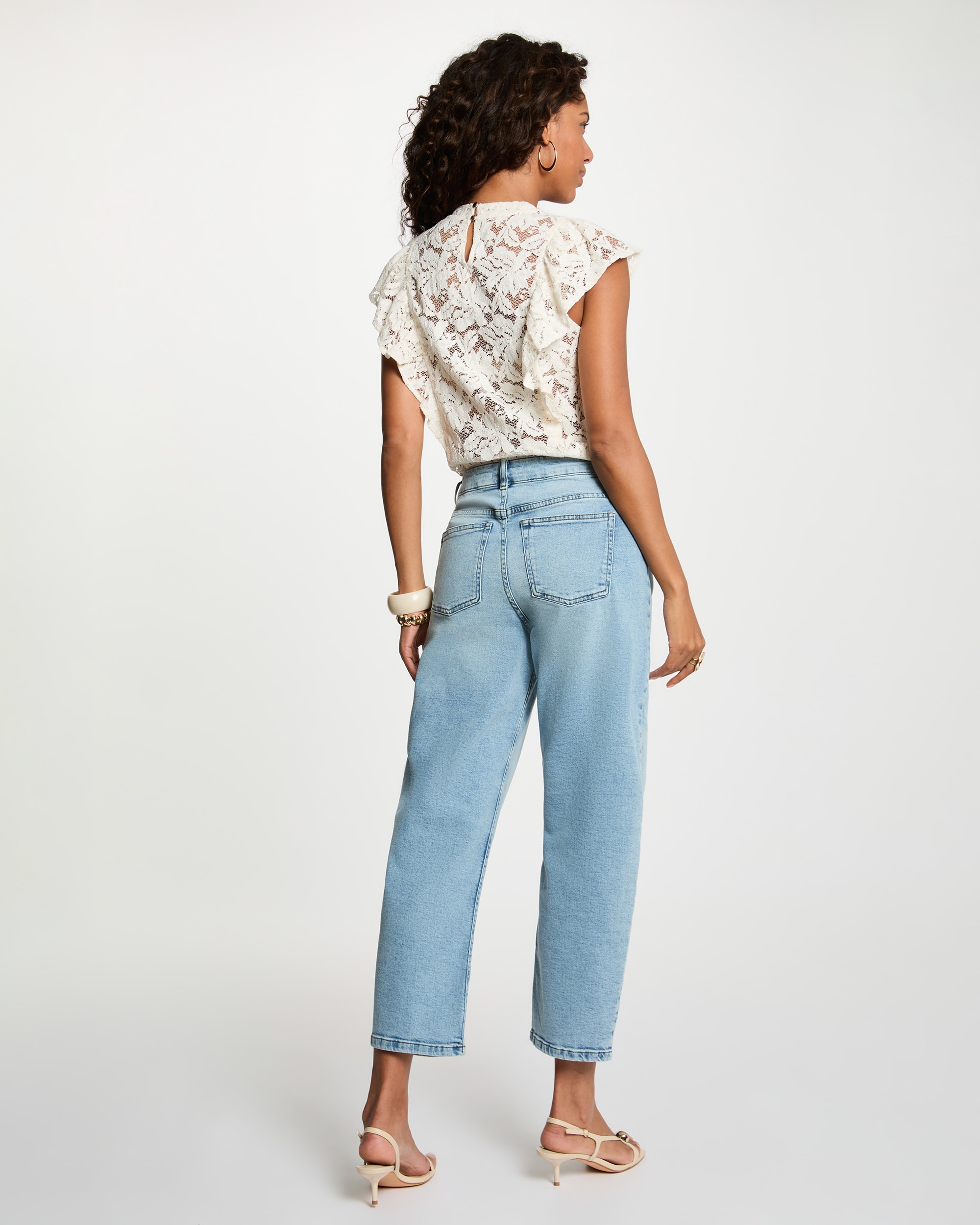 T-shirt com Folhos Marfim-3