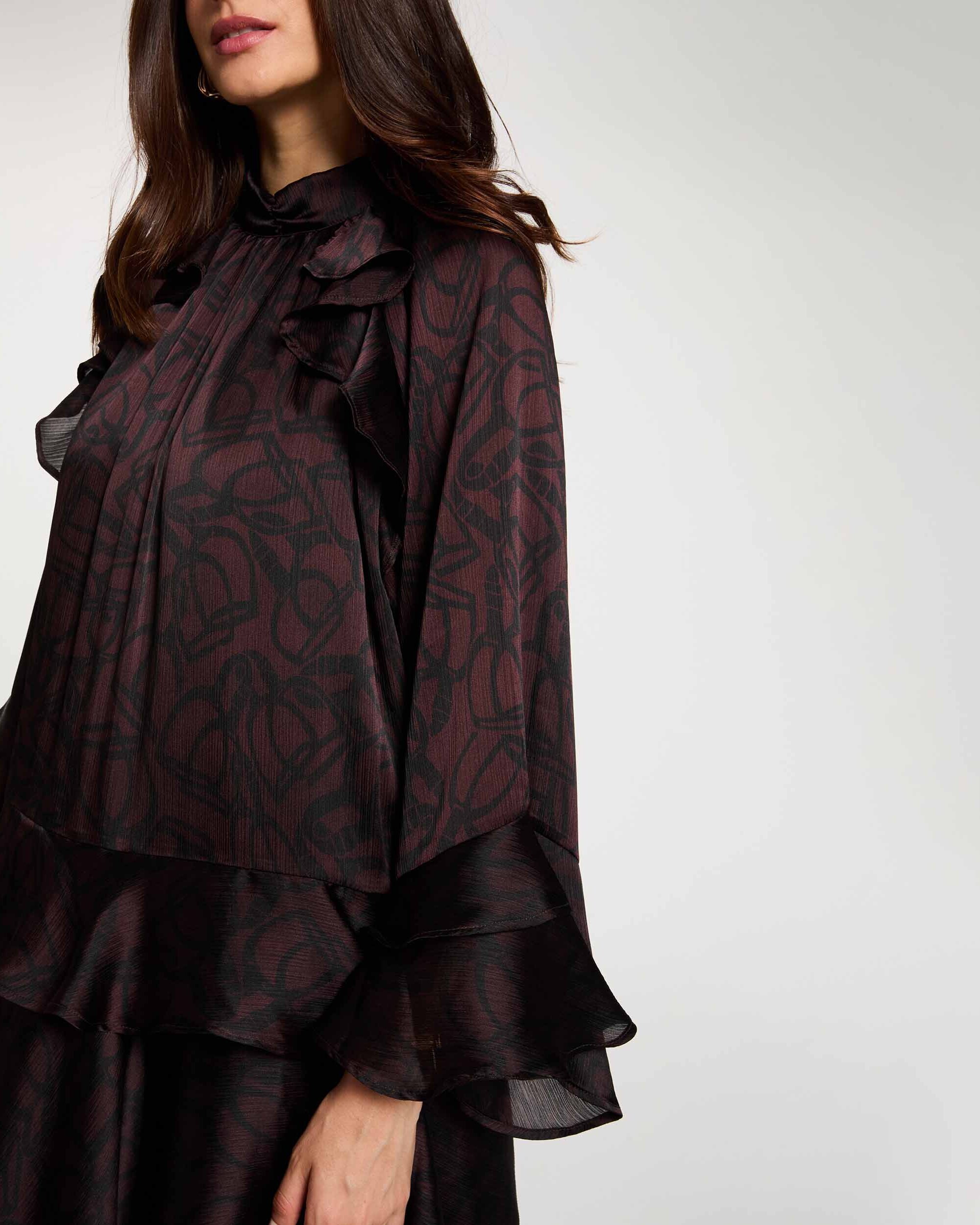 Vestido Curto com Folhos Multicolor-5