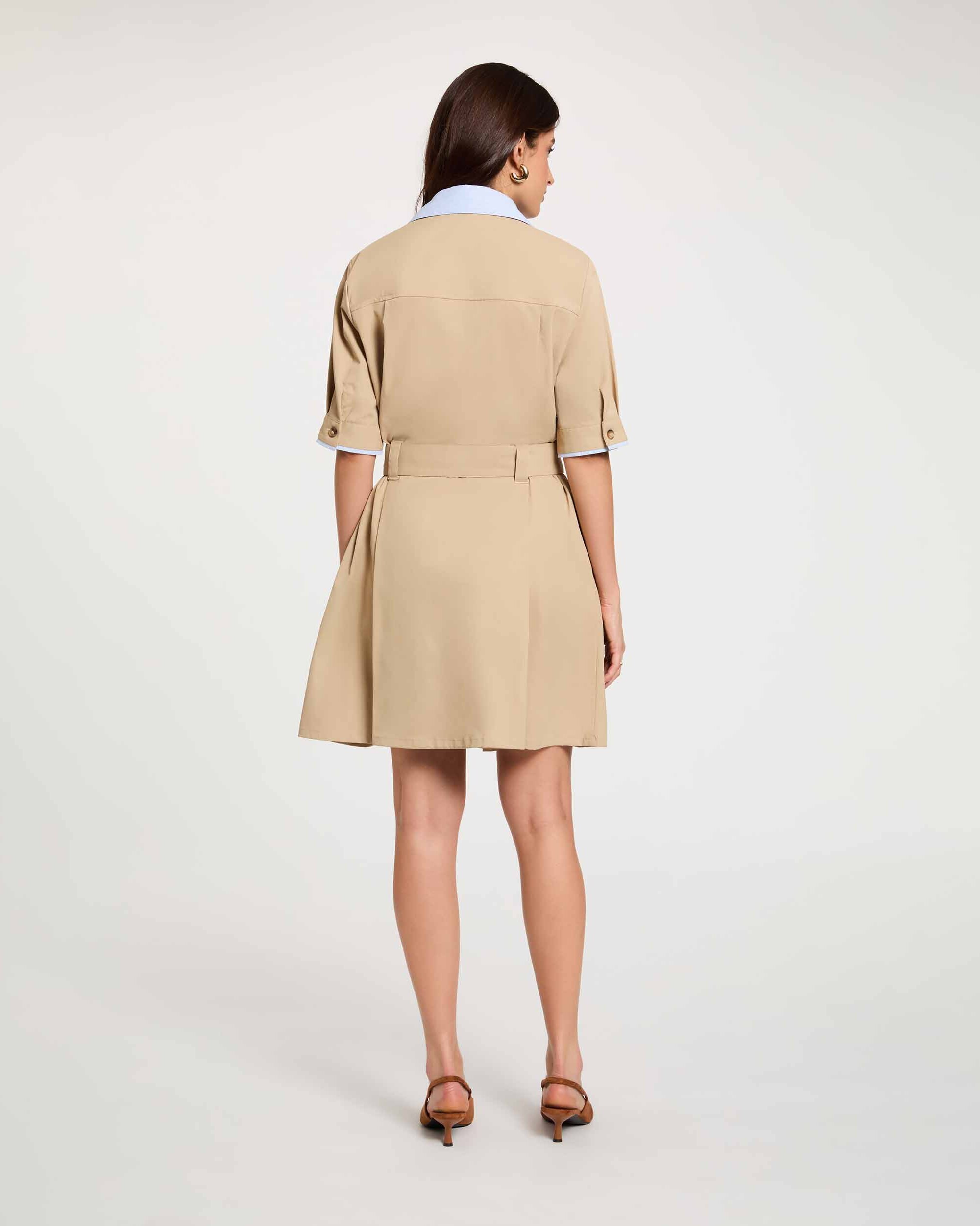 Vestido Curto com Cinto Bege-3