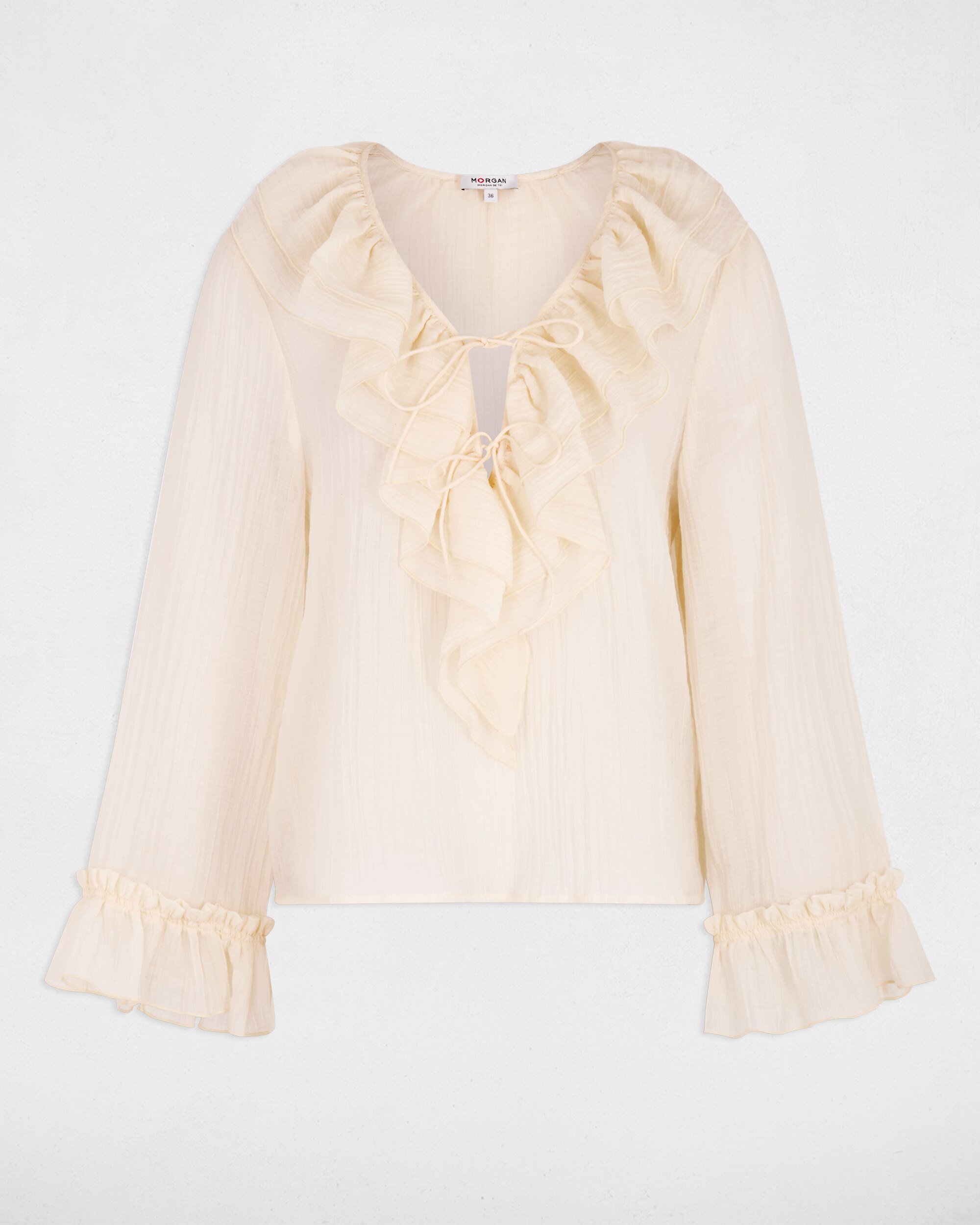 Blusa com Folhos Marfim-2