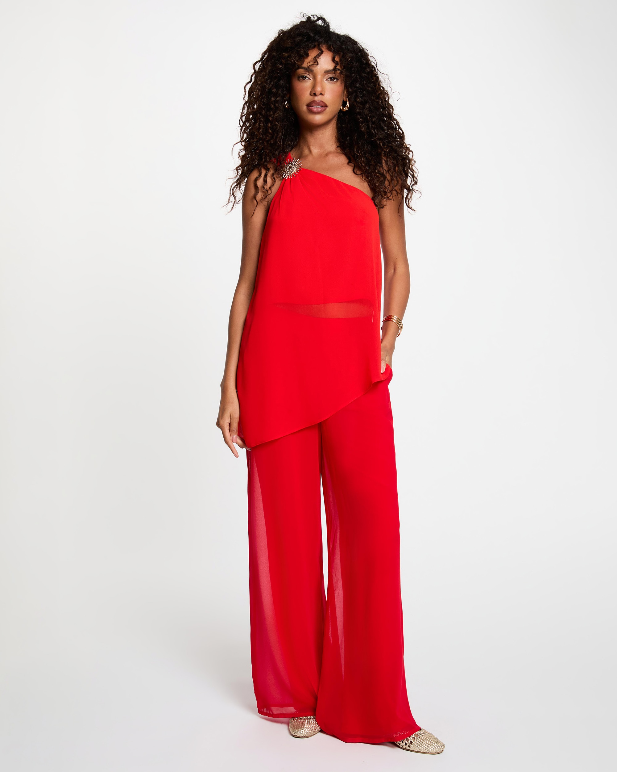 Blusa Assimétrica com Broche Vermelho-4