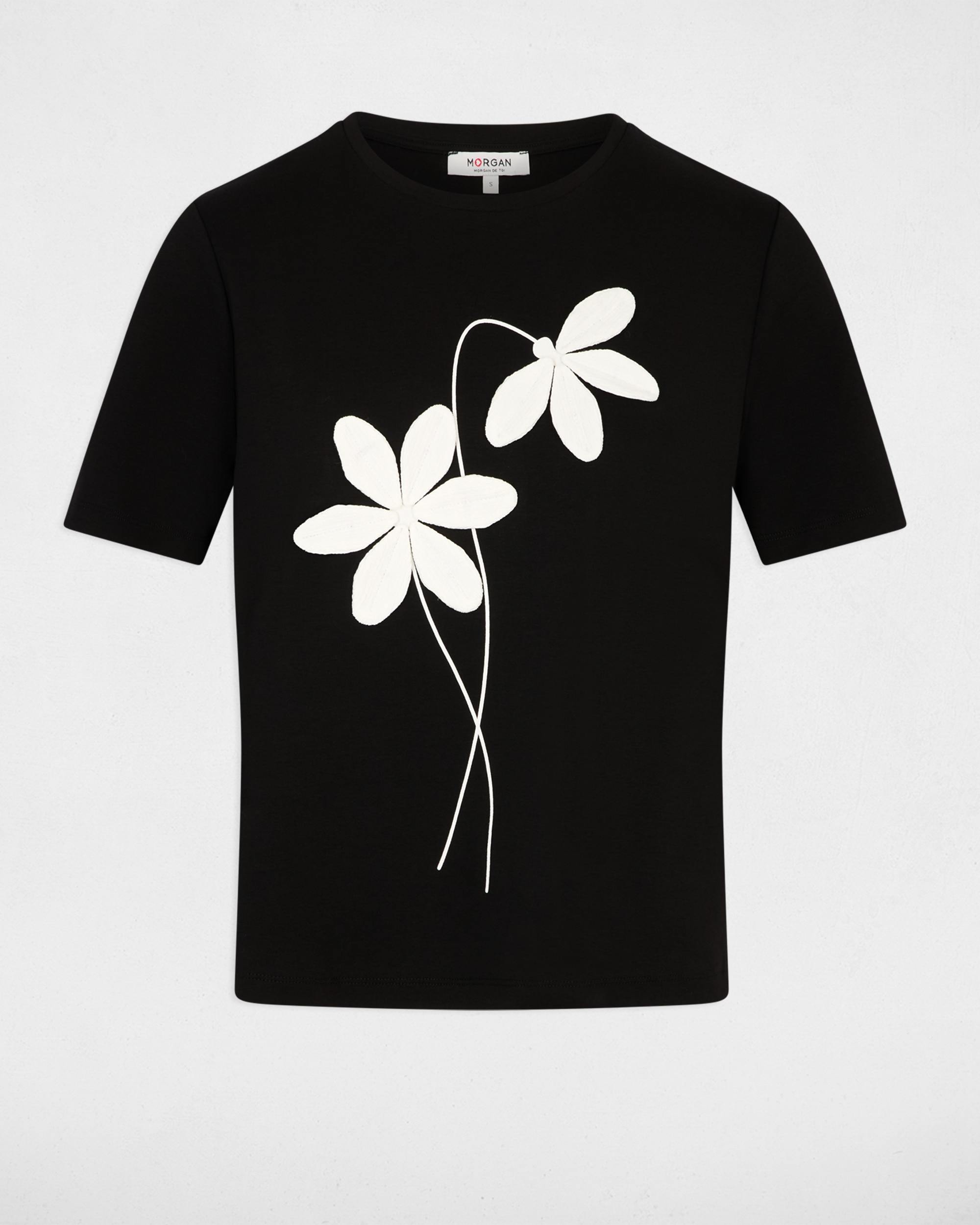 T-shirt com Estampado Floral Preto / Branco-2