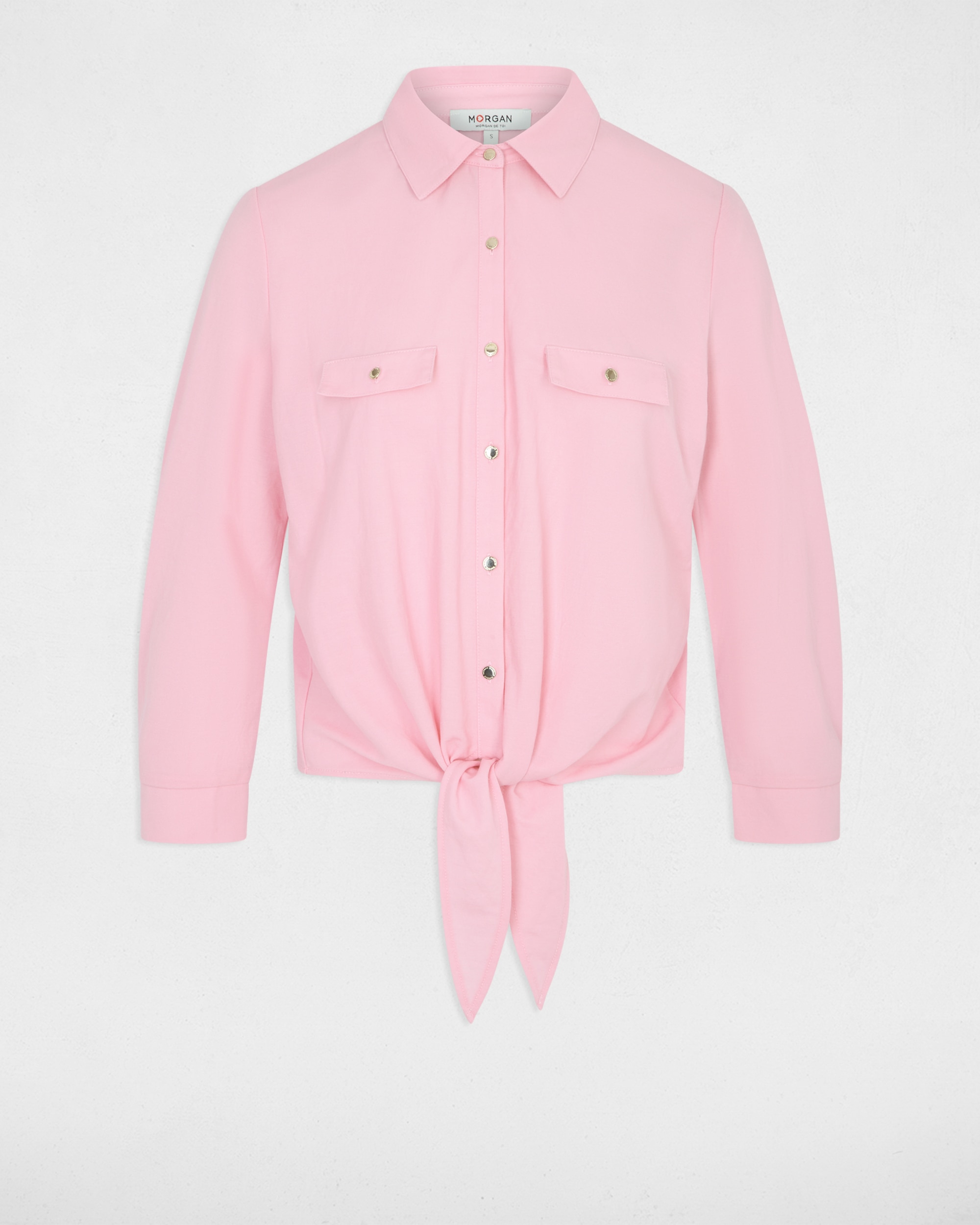 Camisa com Nó e Bolsos Rosa-pastel-2