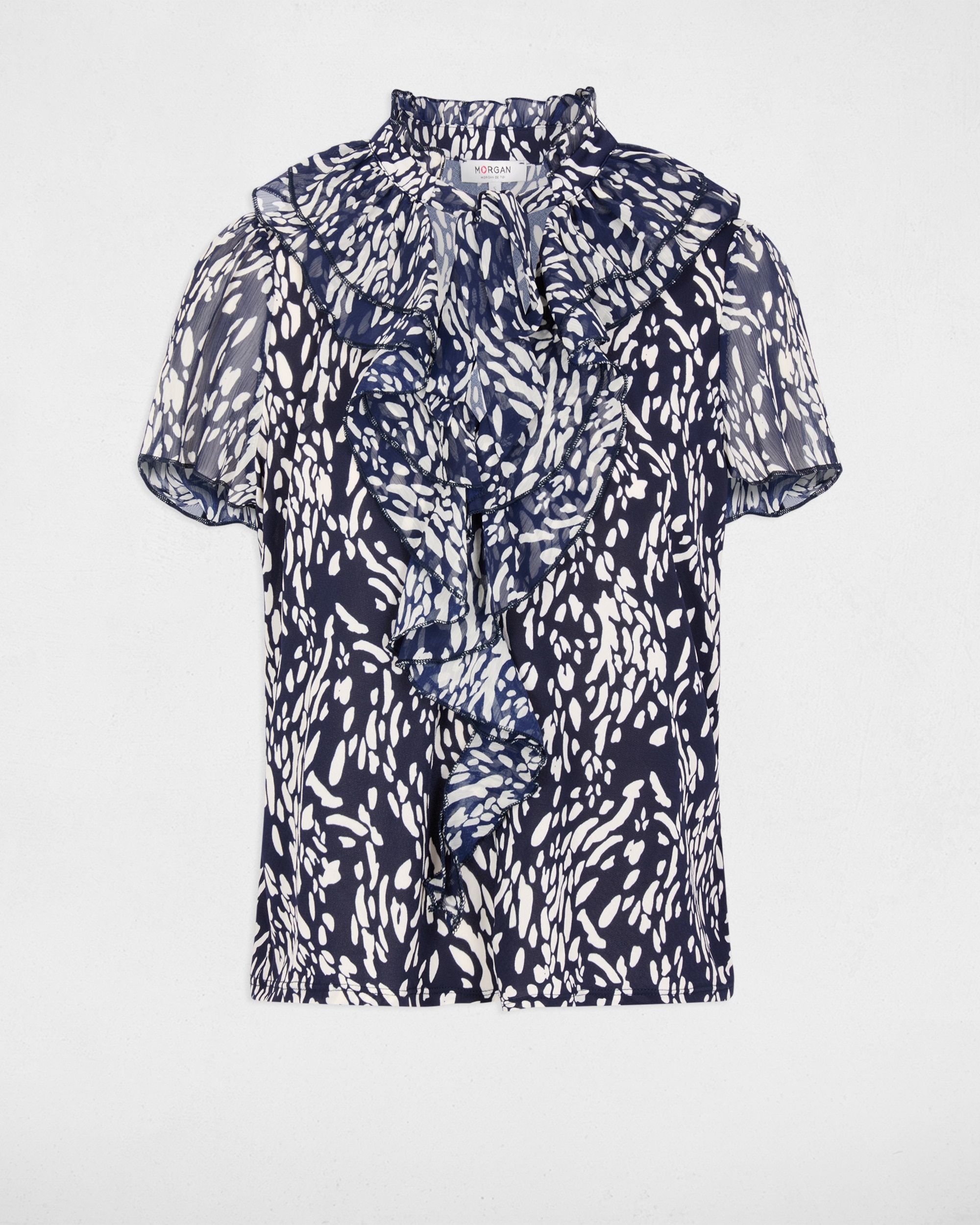 T-shirt com Folhos Azul-marinho-2