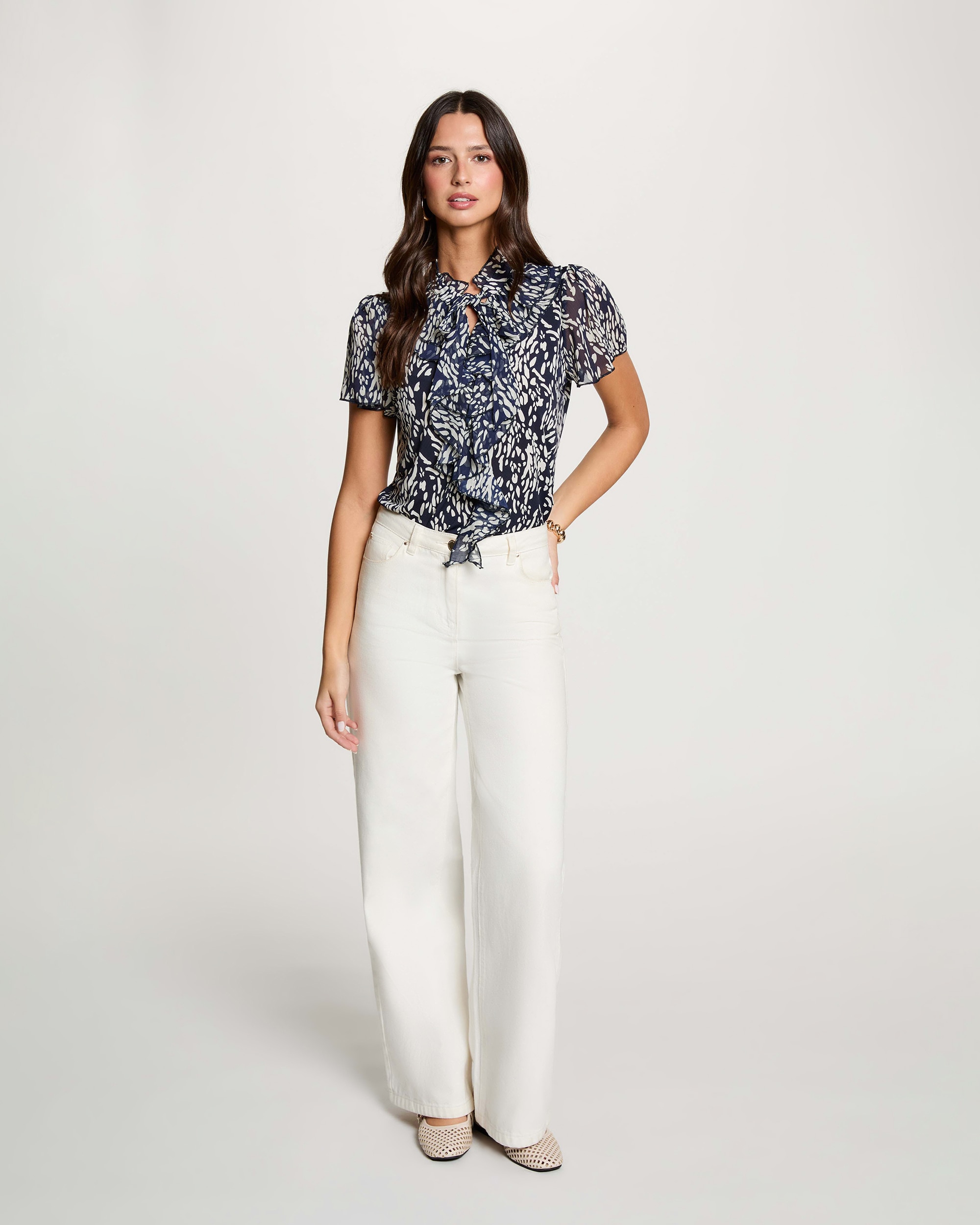 T-shirt com Folhos Azul-marinho-4
