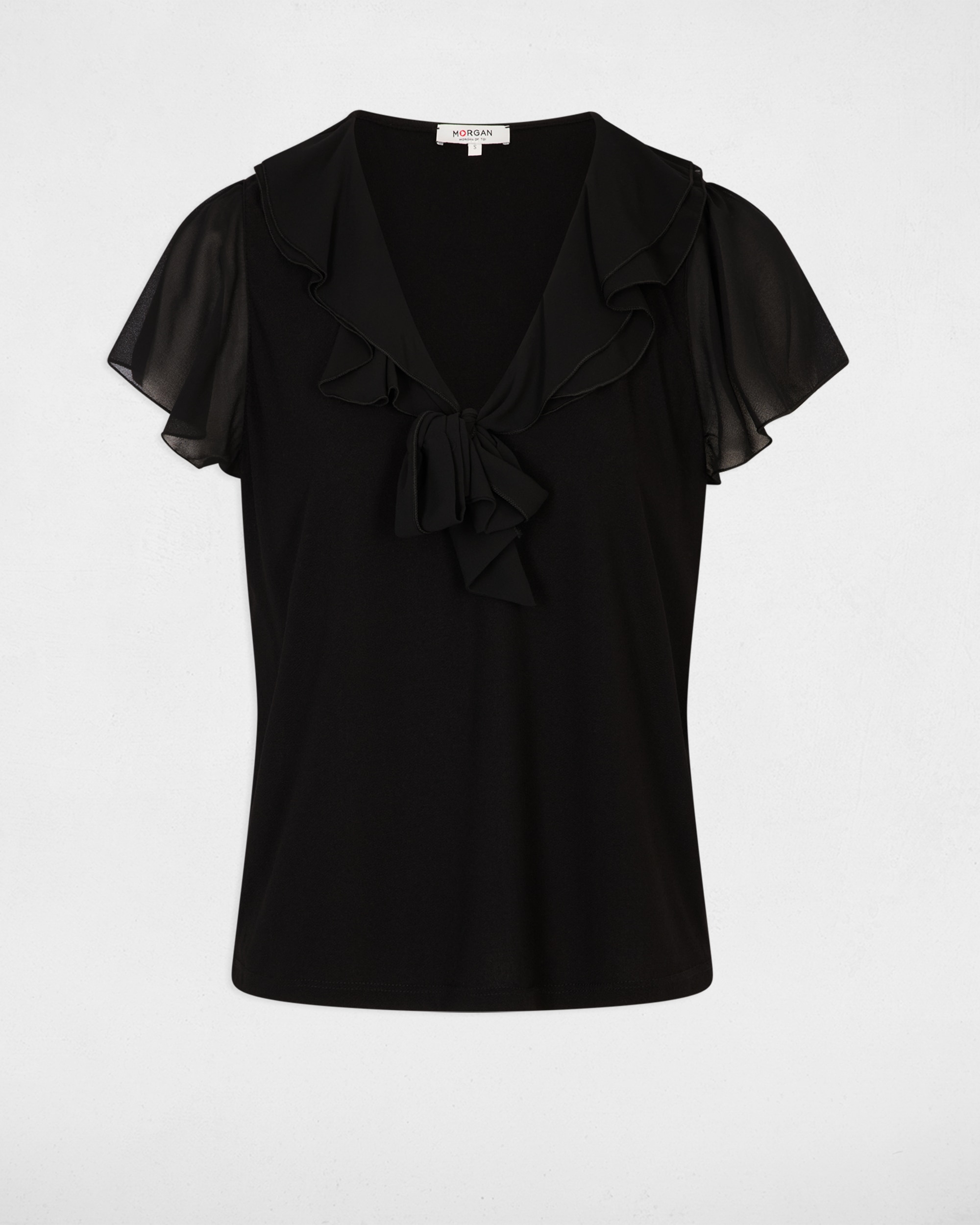 T-shirt com Folhos Preto-2