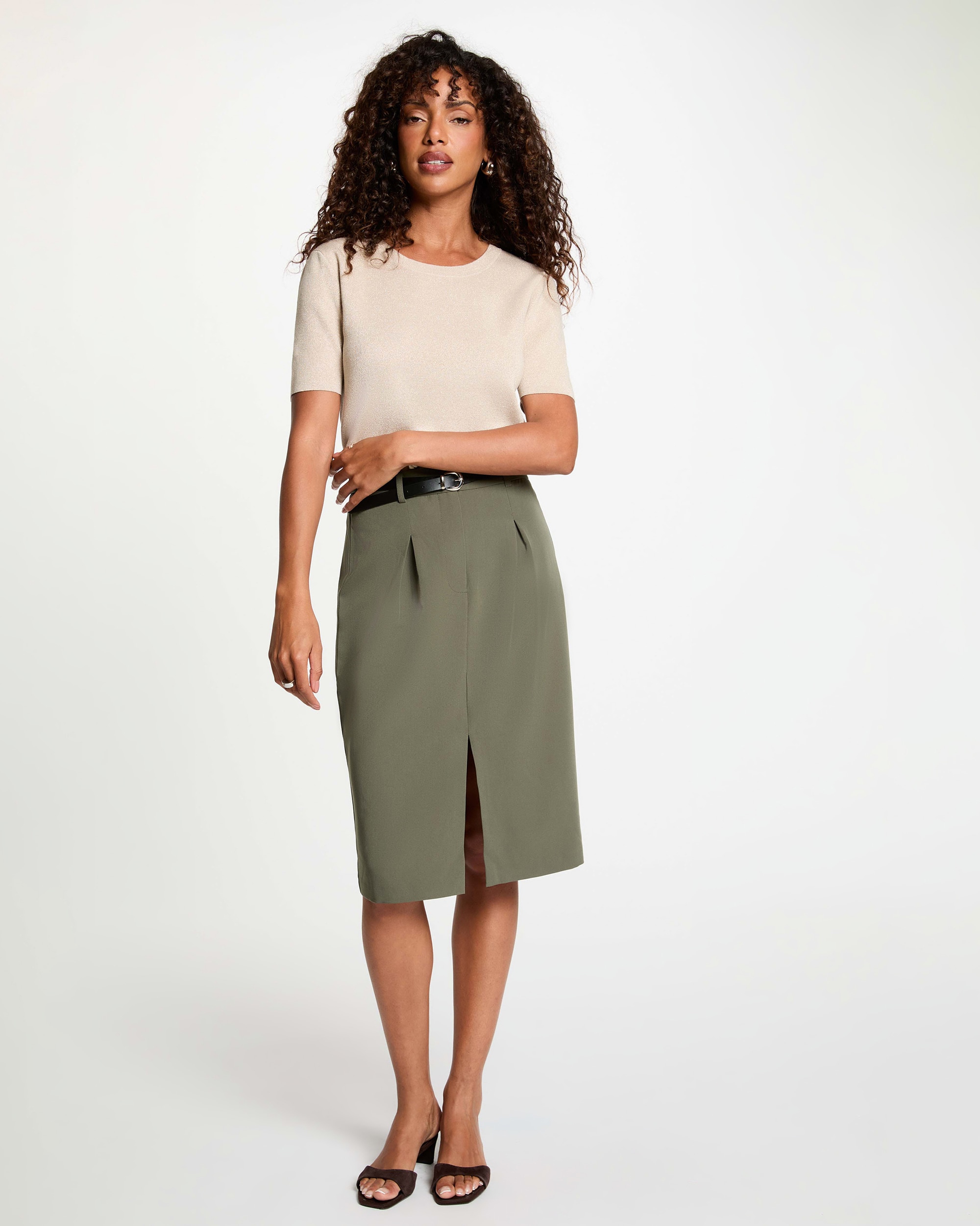 Saia Midi com Pinças Sastre Verde-militar-4