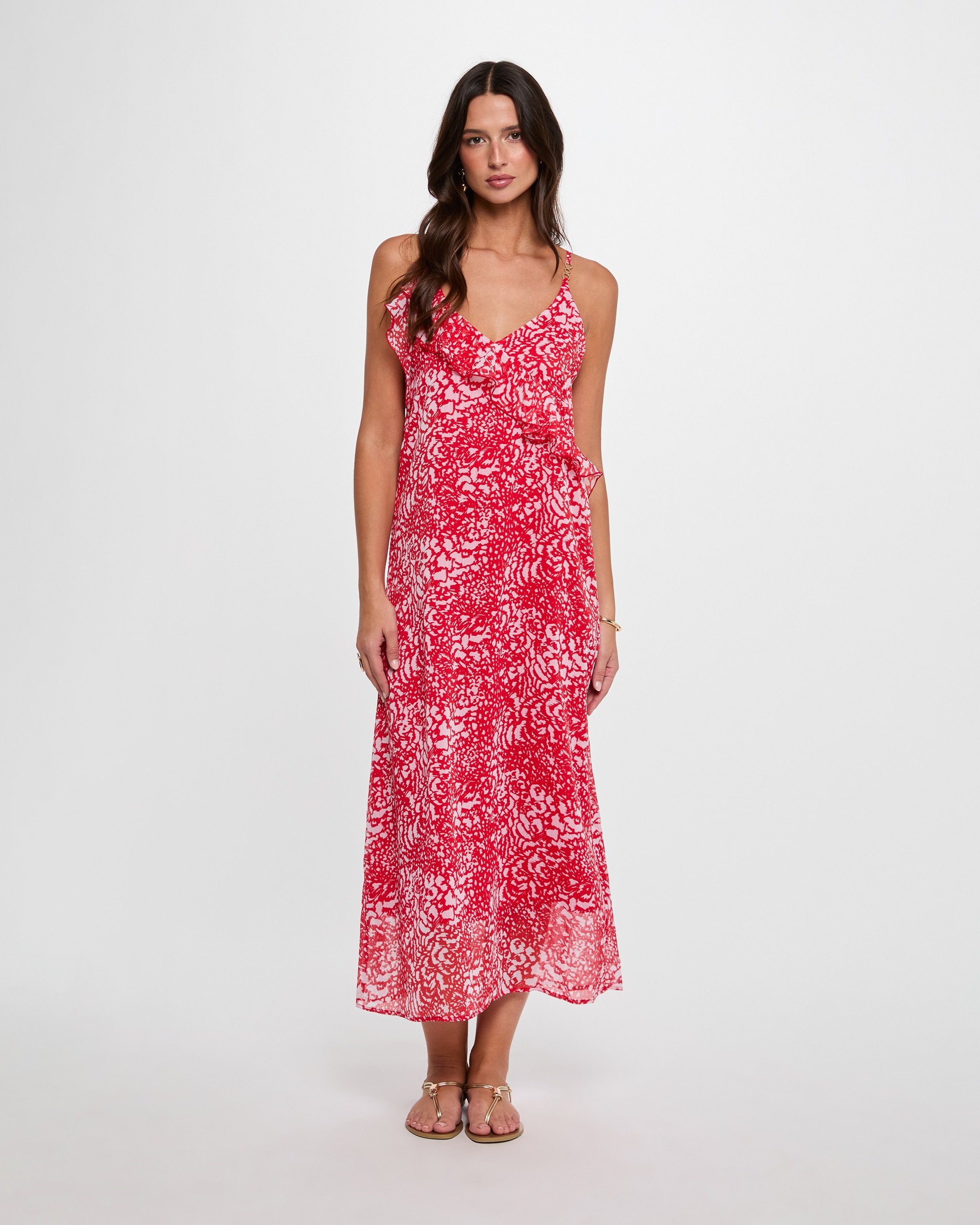 Vestido Comprido com Decote em V Multicolor-4