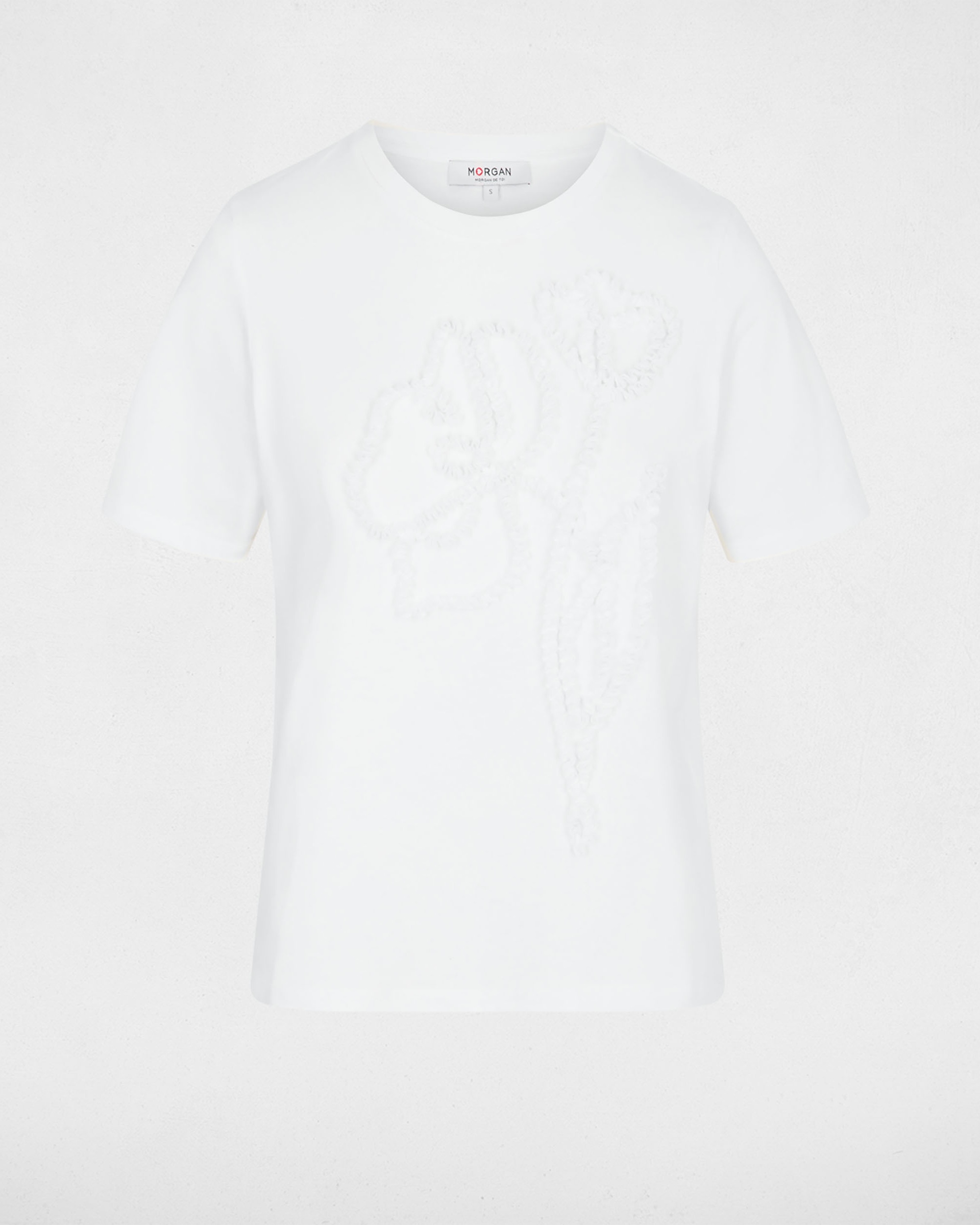 T-shirt com Relevo Floral Branco-2