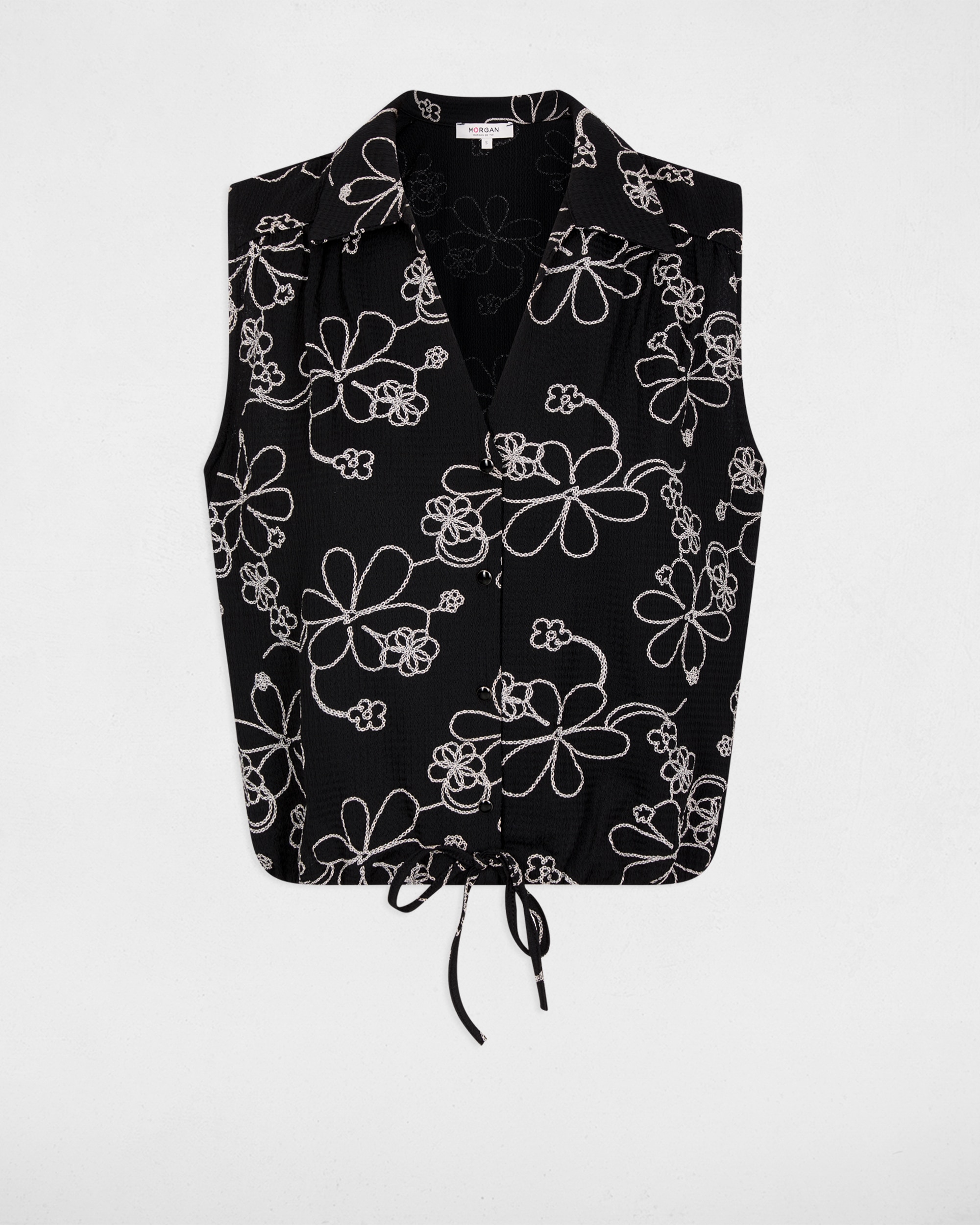 T-shirt com Estampado Floral Preto-2