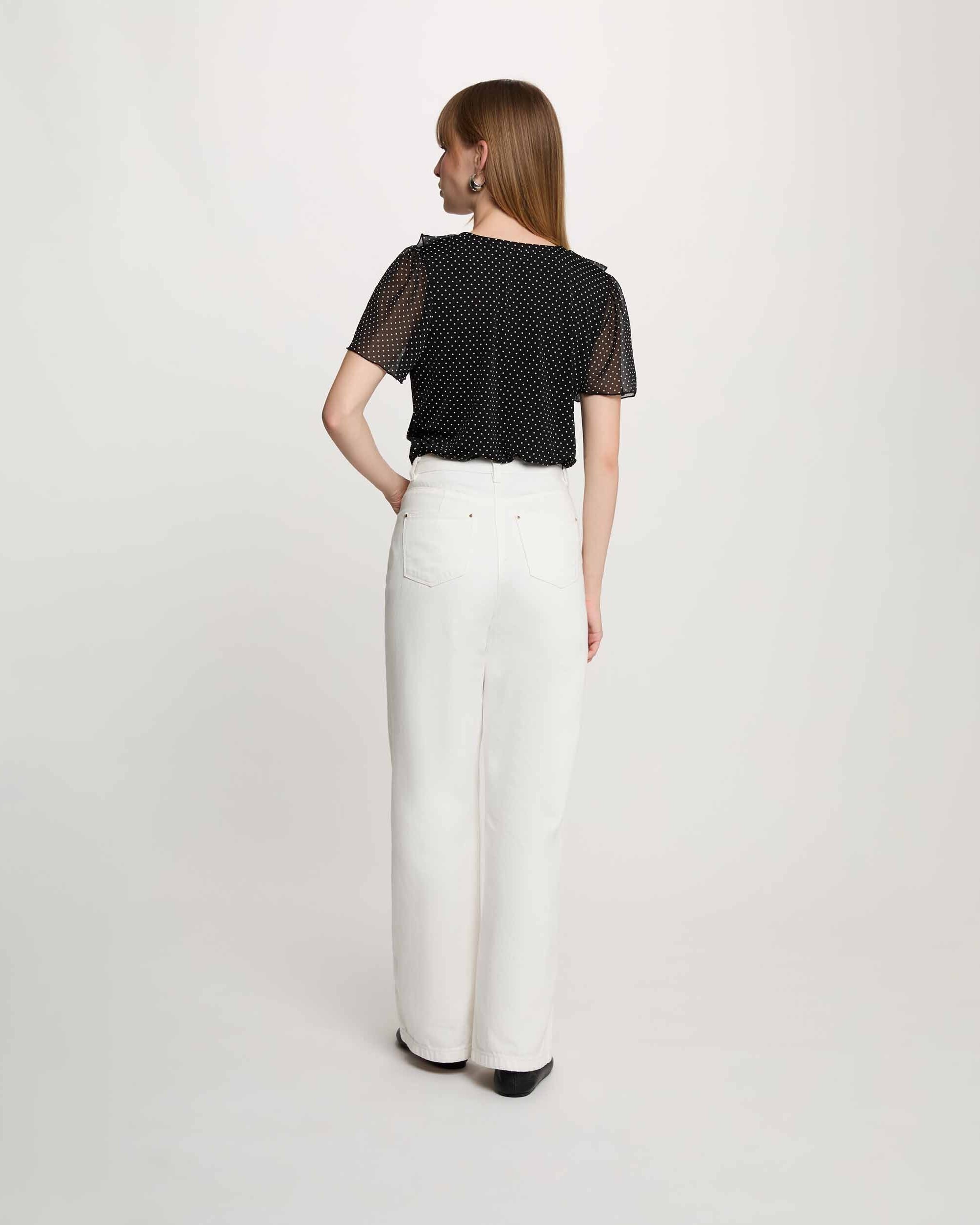 T-shirt com Estampado de Bolinhas Preto / Branco-3