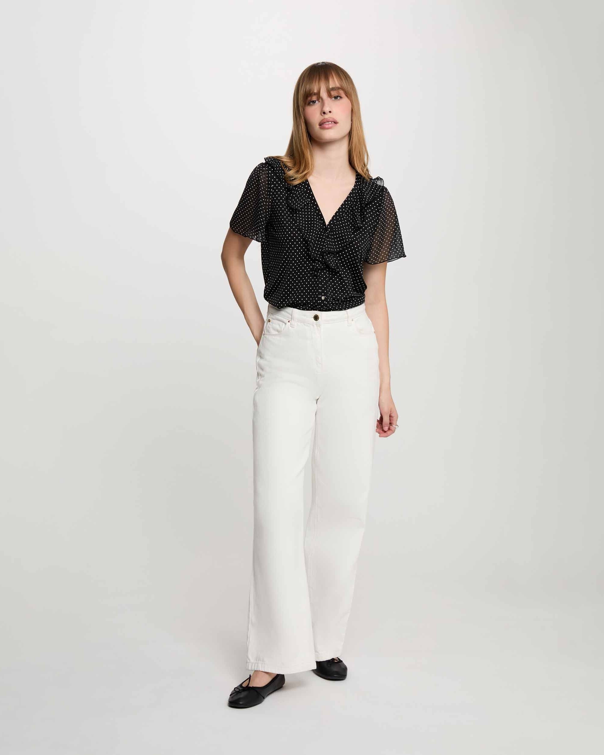T-shirt com Estampado de Bolinhas Preto / Branco-4