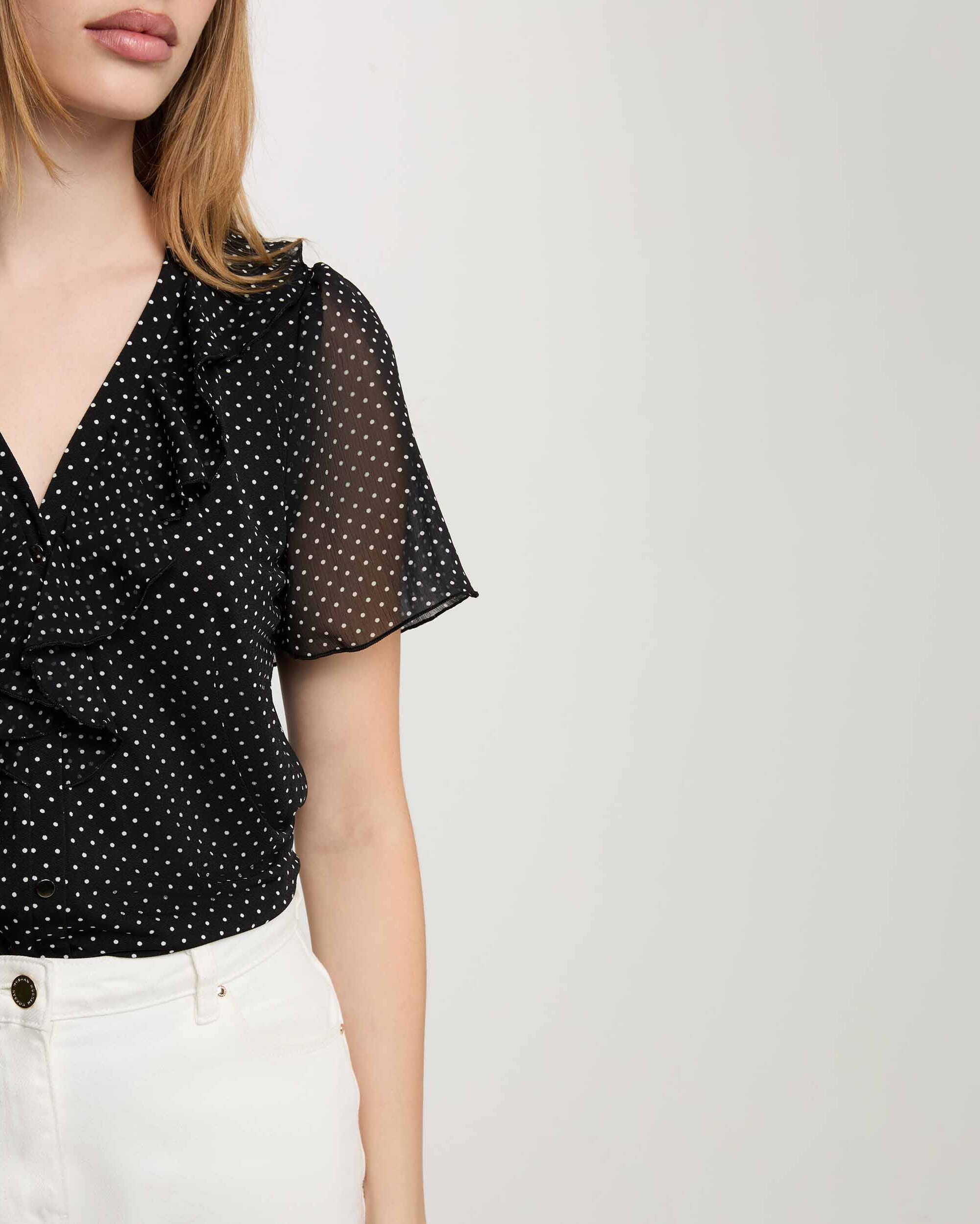 T-shirt com Estampado de Bolinhas Preto / Branco-5