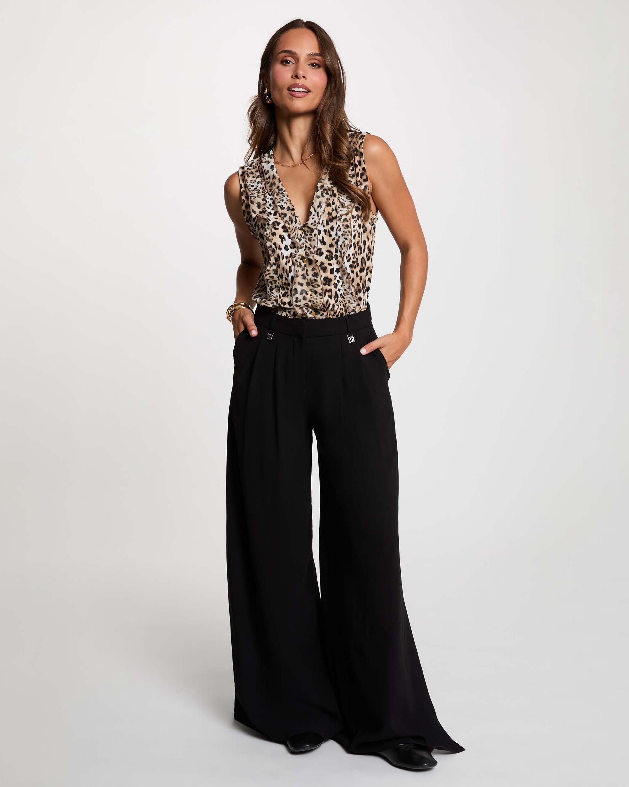 Blusa sem Mangas com Folhos Multicolor-4