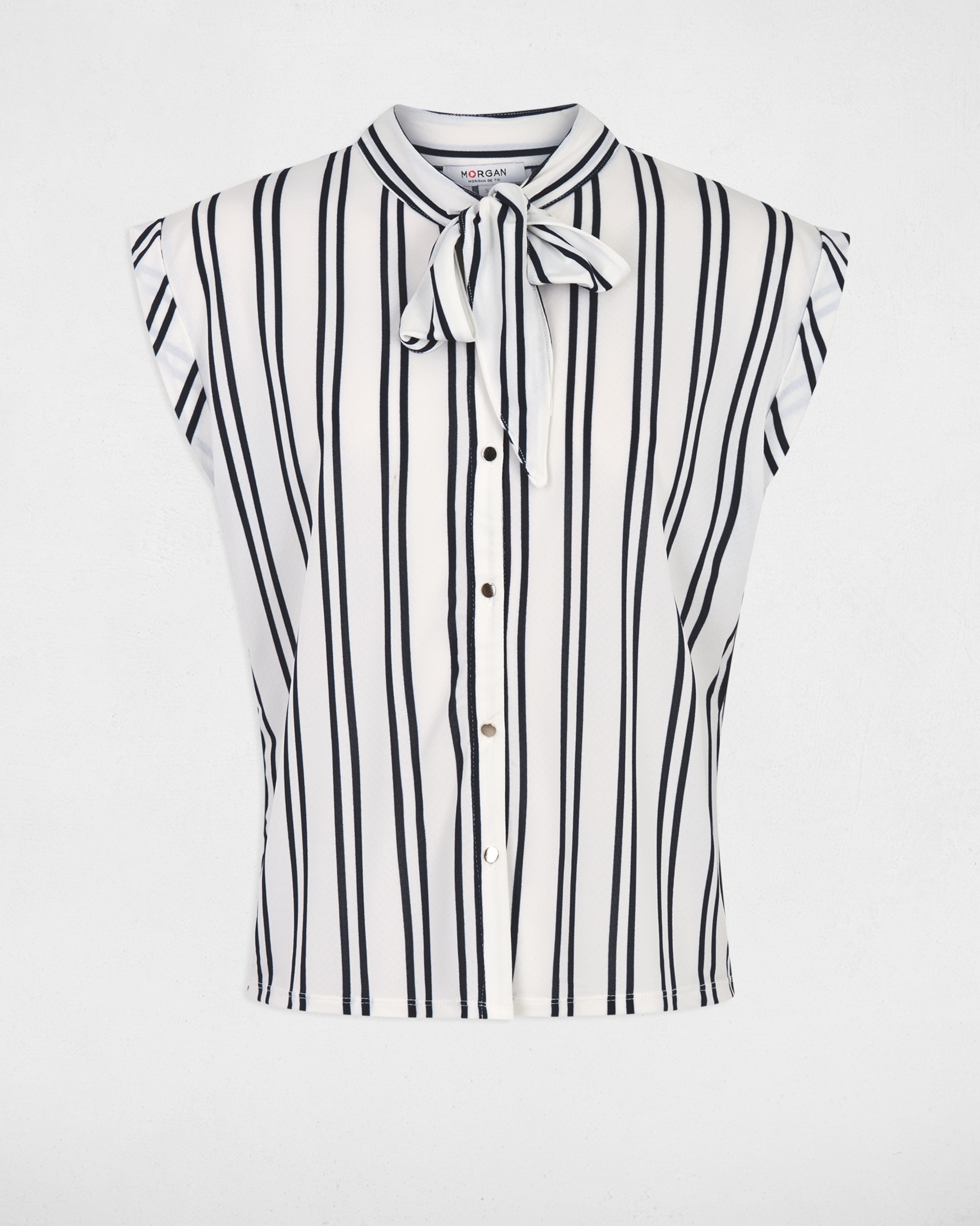 Blusa sem Mangas com Laço Branco / Preto-2