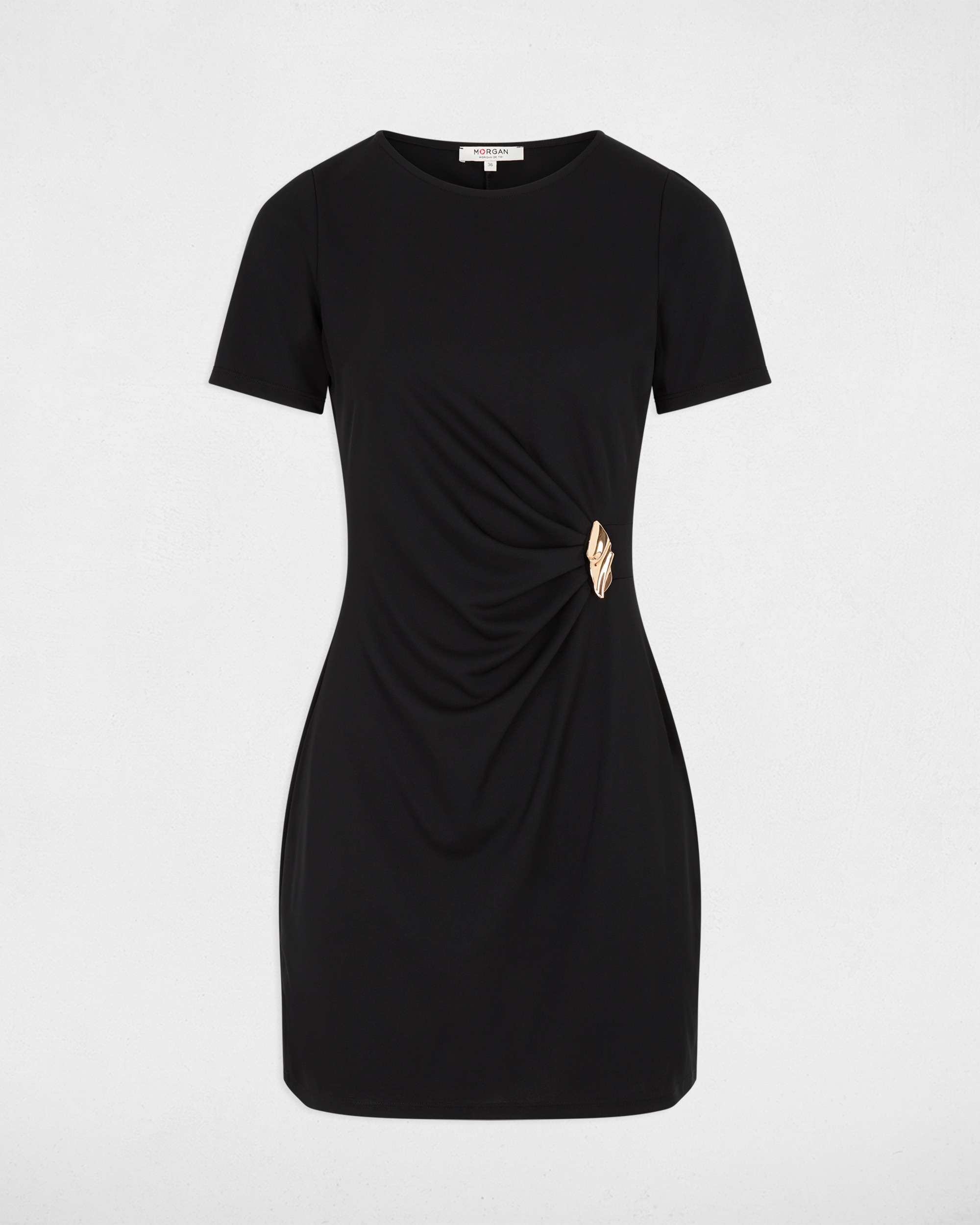 Vestido Curto com Fivela em Contraste Preto-2
