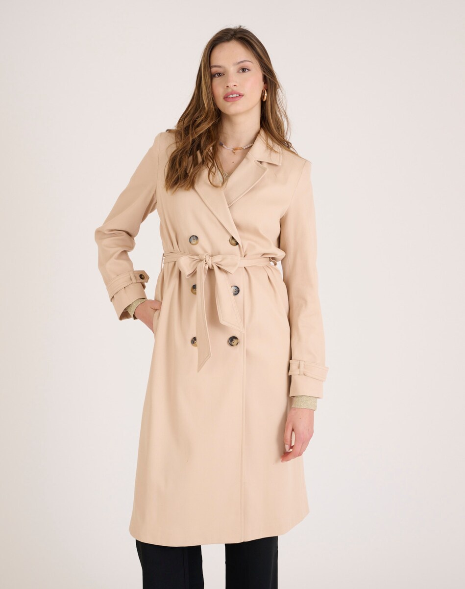Gabardine com Fecho Cruzado e Botões Duplos Bege-1