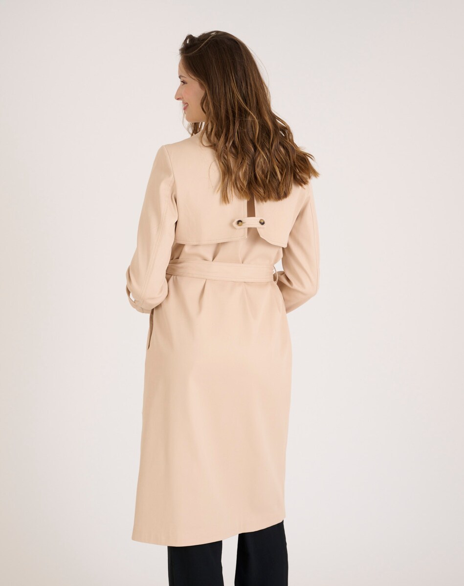 Gabardine com Fecho Cruzado e Botões Duplos Bege-2