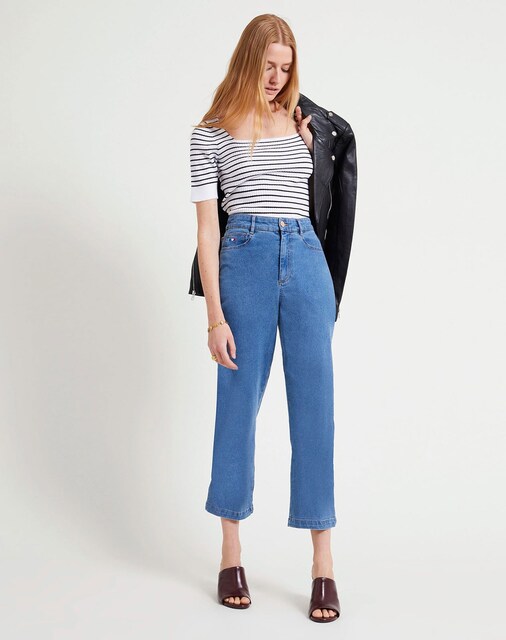 Imagem 0 de Jeans com Corte a Direito de Cintura Subida
