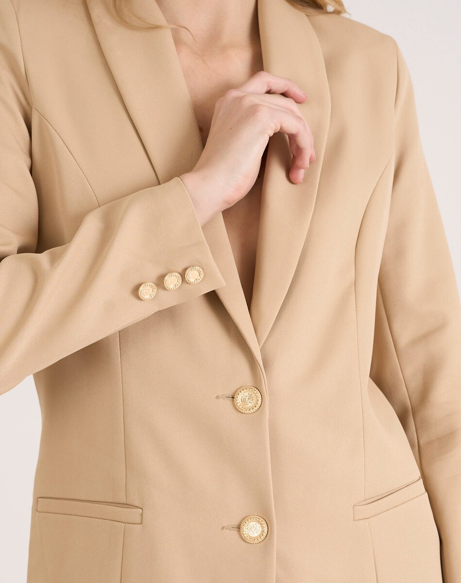Blazer com Gola de Lapela e Fecho com Dois Botões Bege-3