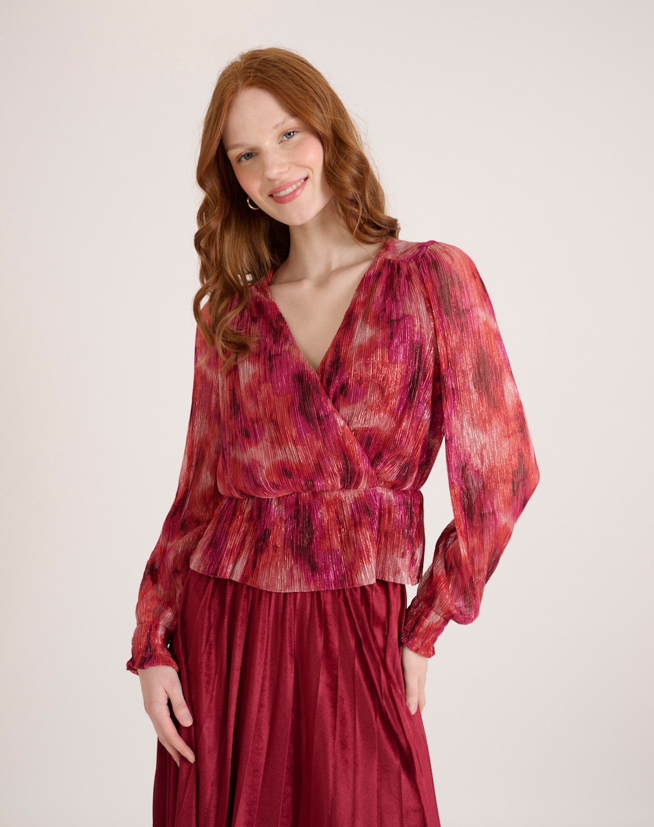 Blusa com Lúrex de Manga Comprida Bordeaux-1