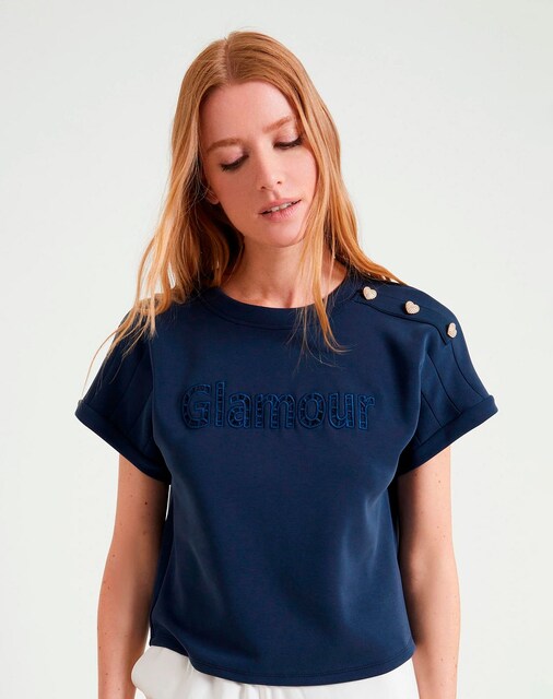 Imagem 0 de T-shirt de Manga Curta com Letras Gravadas