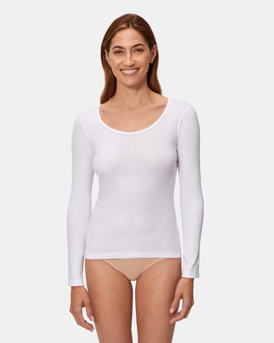 T-shirt Interior de Manga Comprida sem Costuras Laterais Branco-1