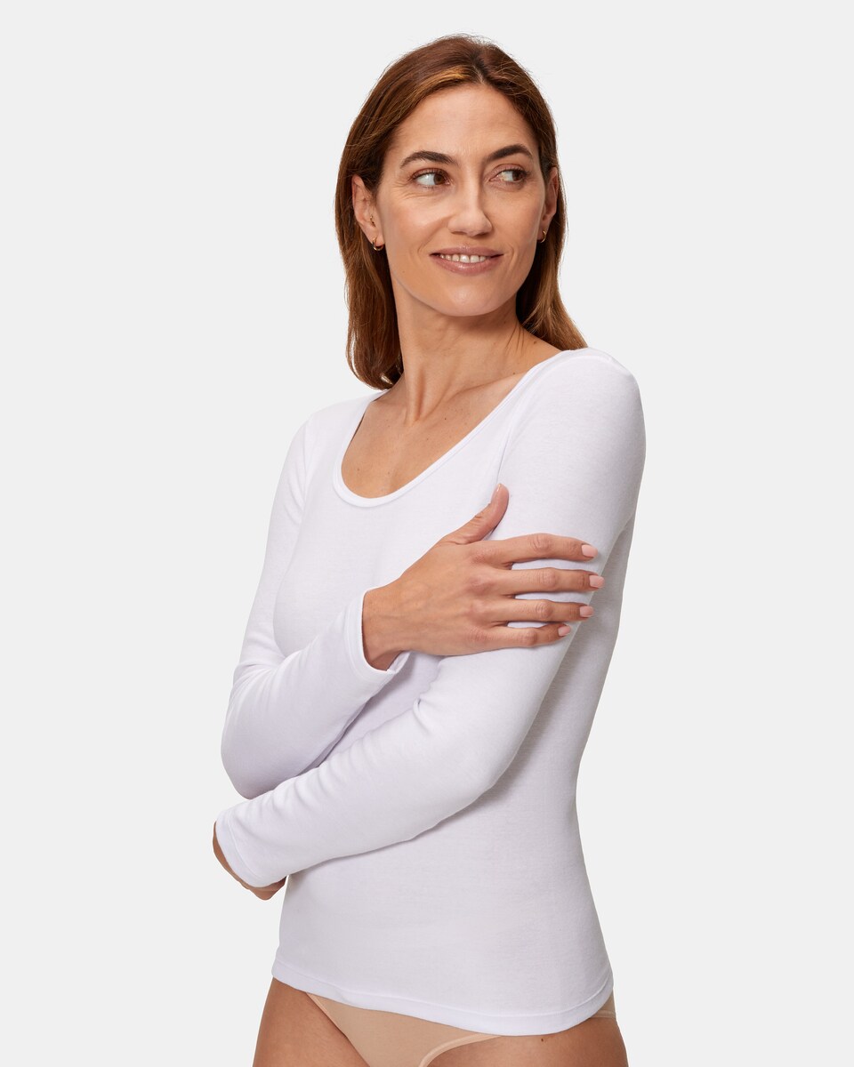 T-shirt Interior de Manga Comprida sem Costuras Laterais Branco-3