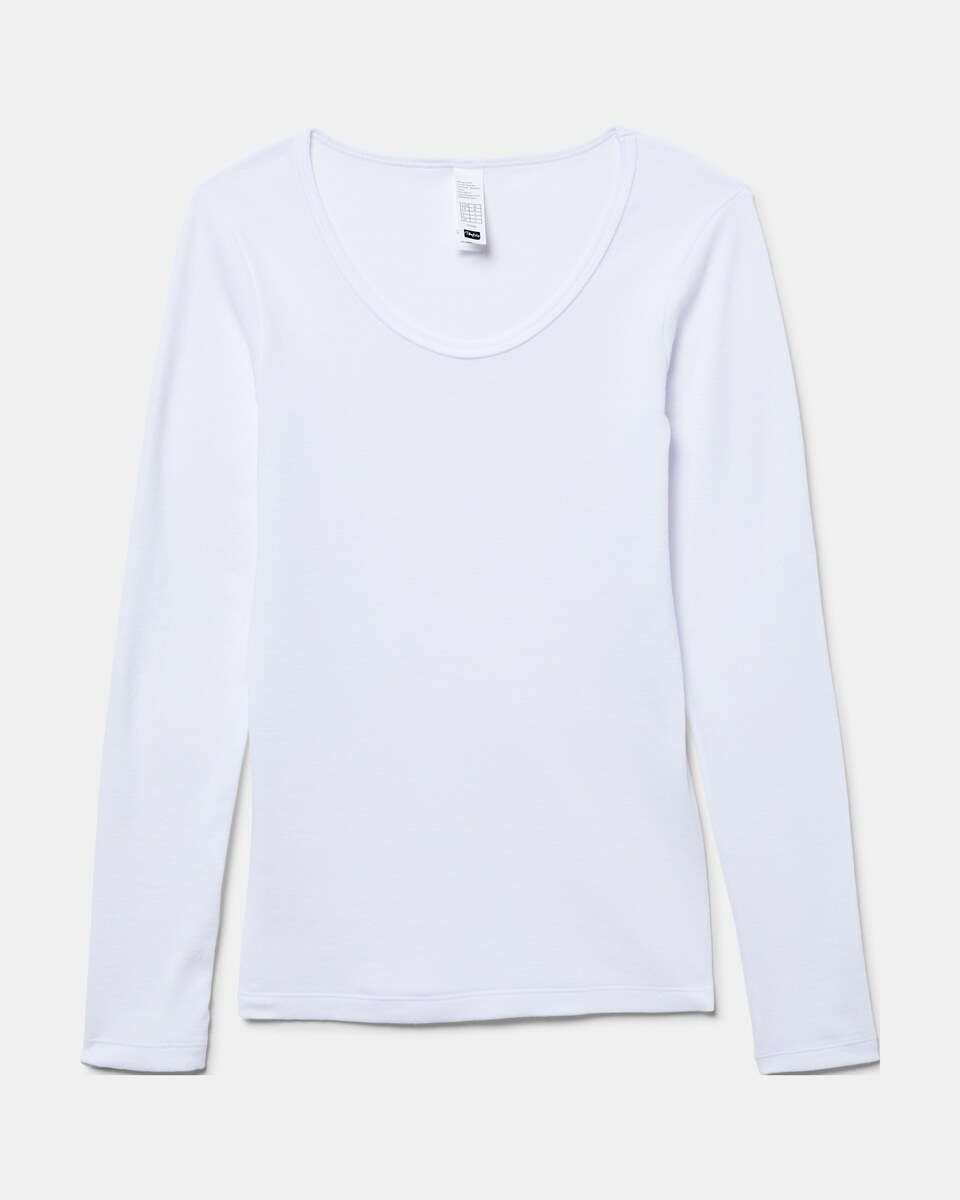 T-shirt Interior de Manga Comprida sem Costuras Laterais Branco-4