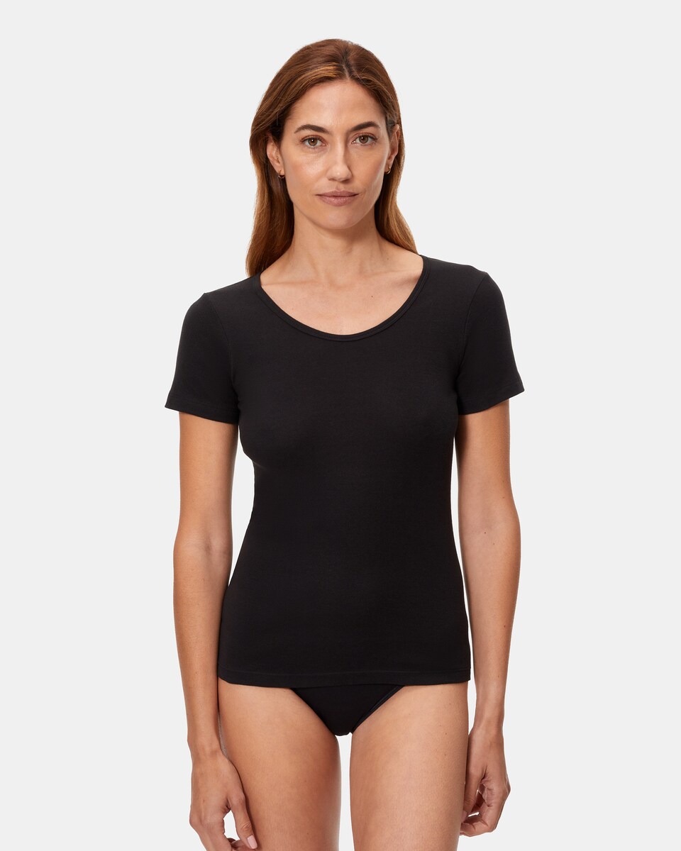 T-shirt Interior de Manga Curta sem Costuras Laterais Preto-1