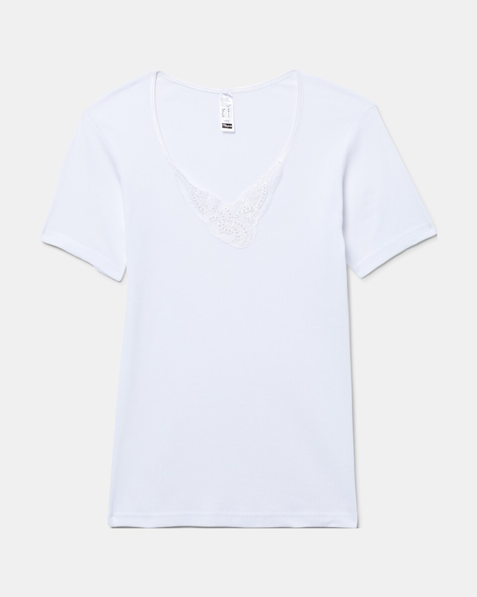 T-shirt Interior de Manga Curta com Detalhe na Gola Branco-4