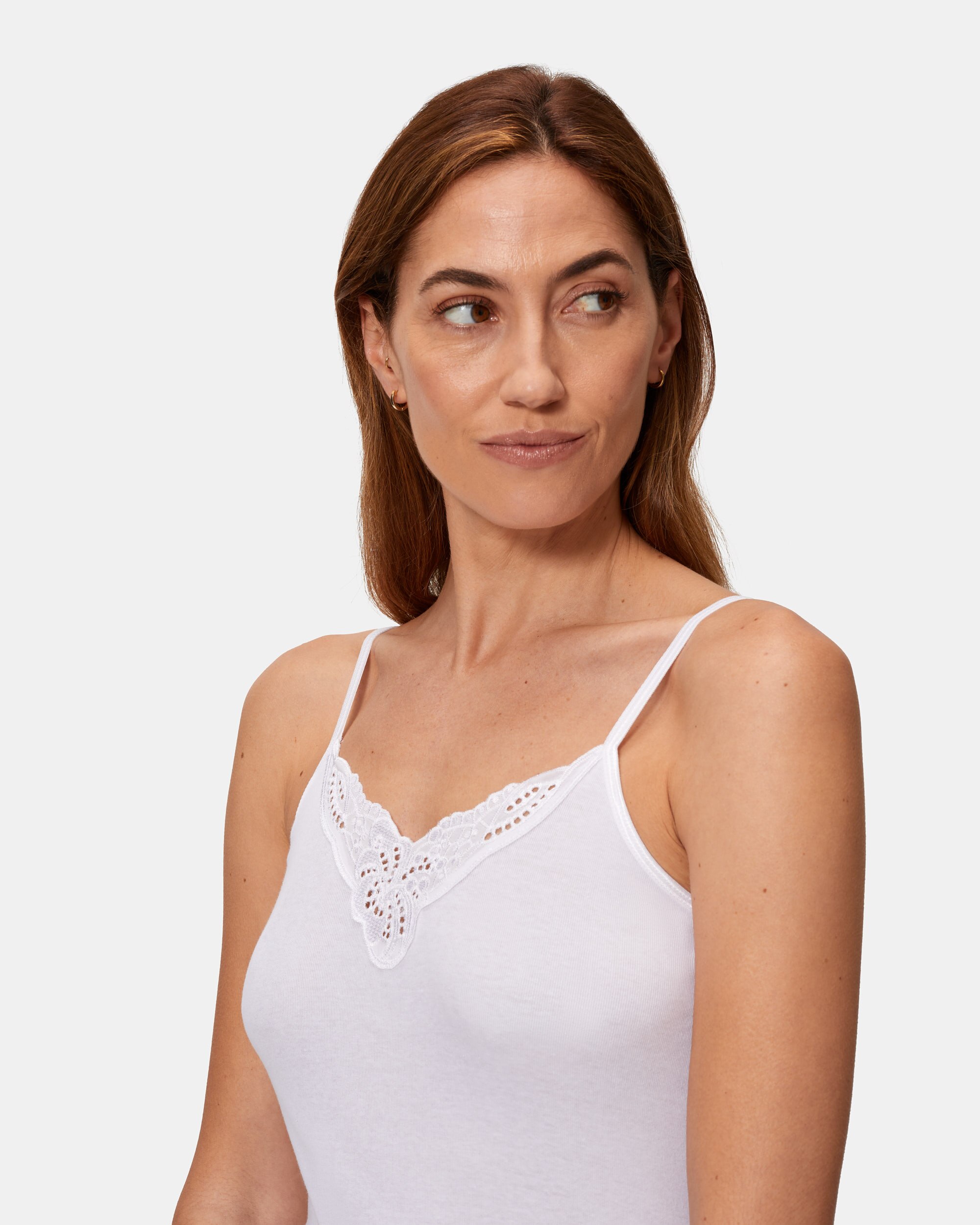 T-shirt Interior de Alças Finas com Detalhe no Decote Branco-3
