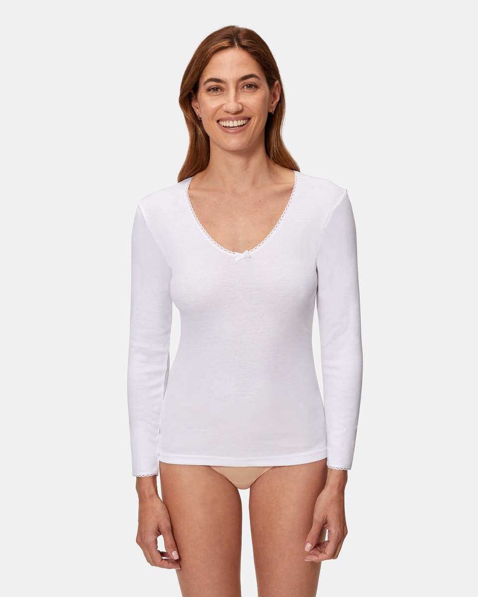 T-shirt Térmica de Fibra de Inverno de Manga Comprida Branco-1