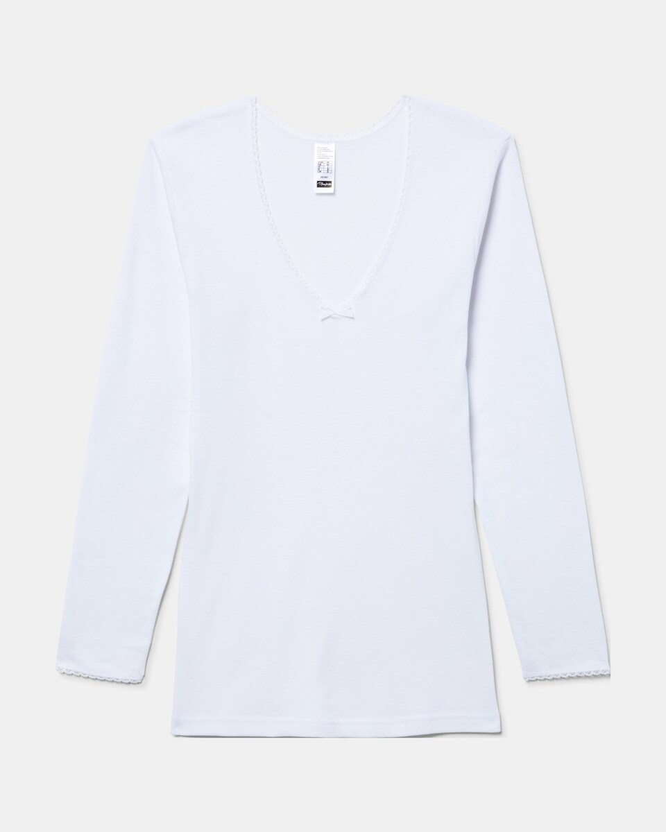 T-shirt Térmica de Fibra de Inverno de Manga Comprida Branco-4