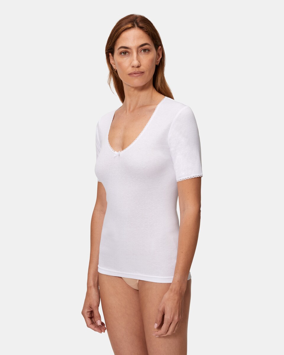 T-shirt Térmica de Fibra de Inverno de Manga Curta Branco-1