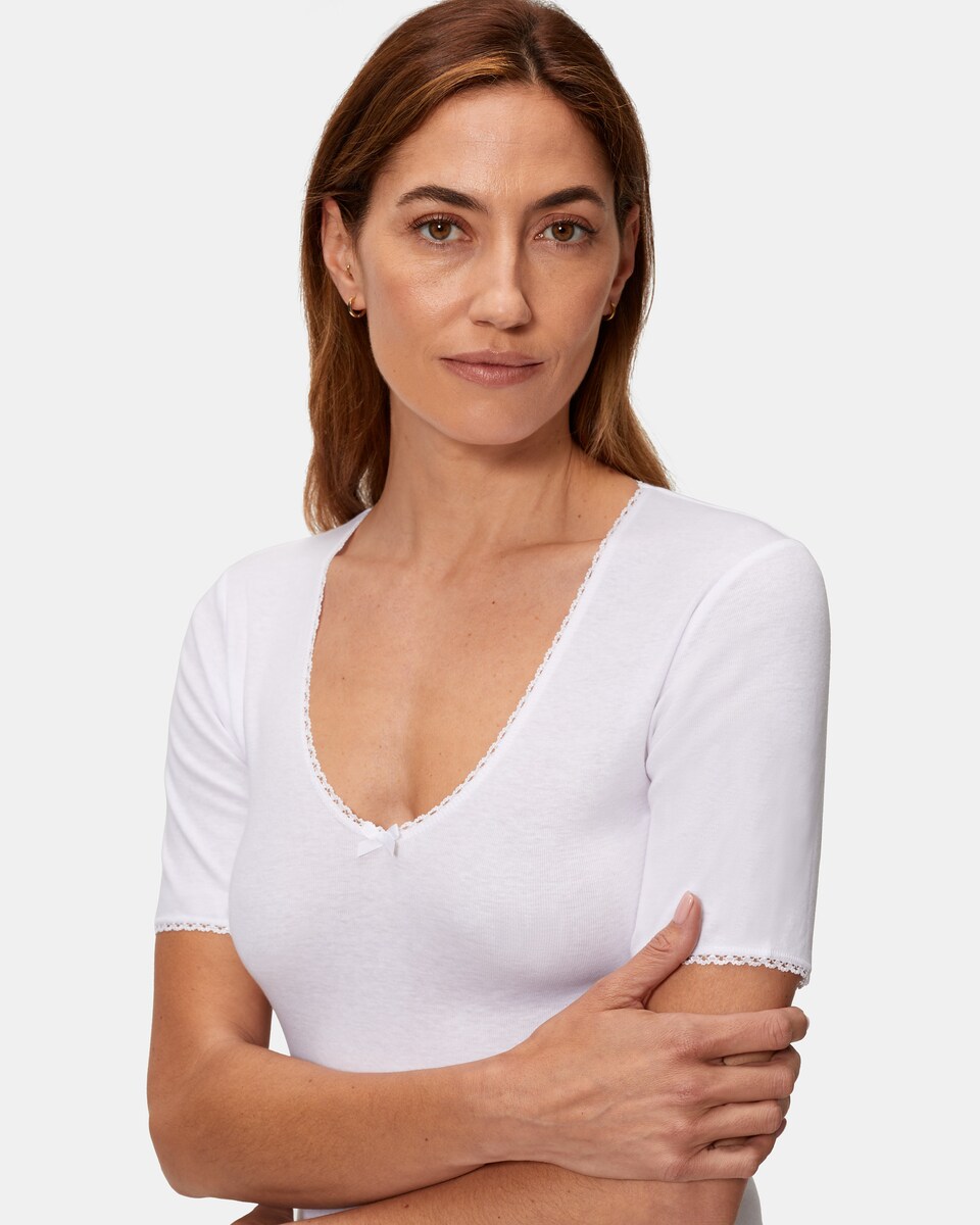 T-shirt Térmica de Fibra de Inverno de Manga Curta Branco-3